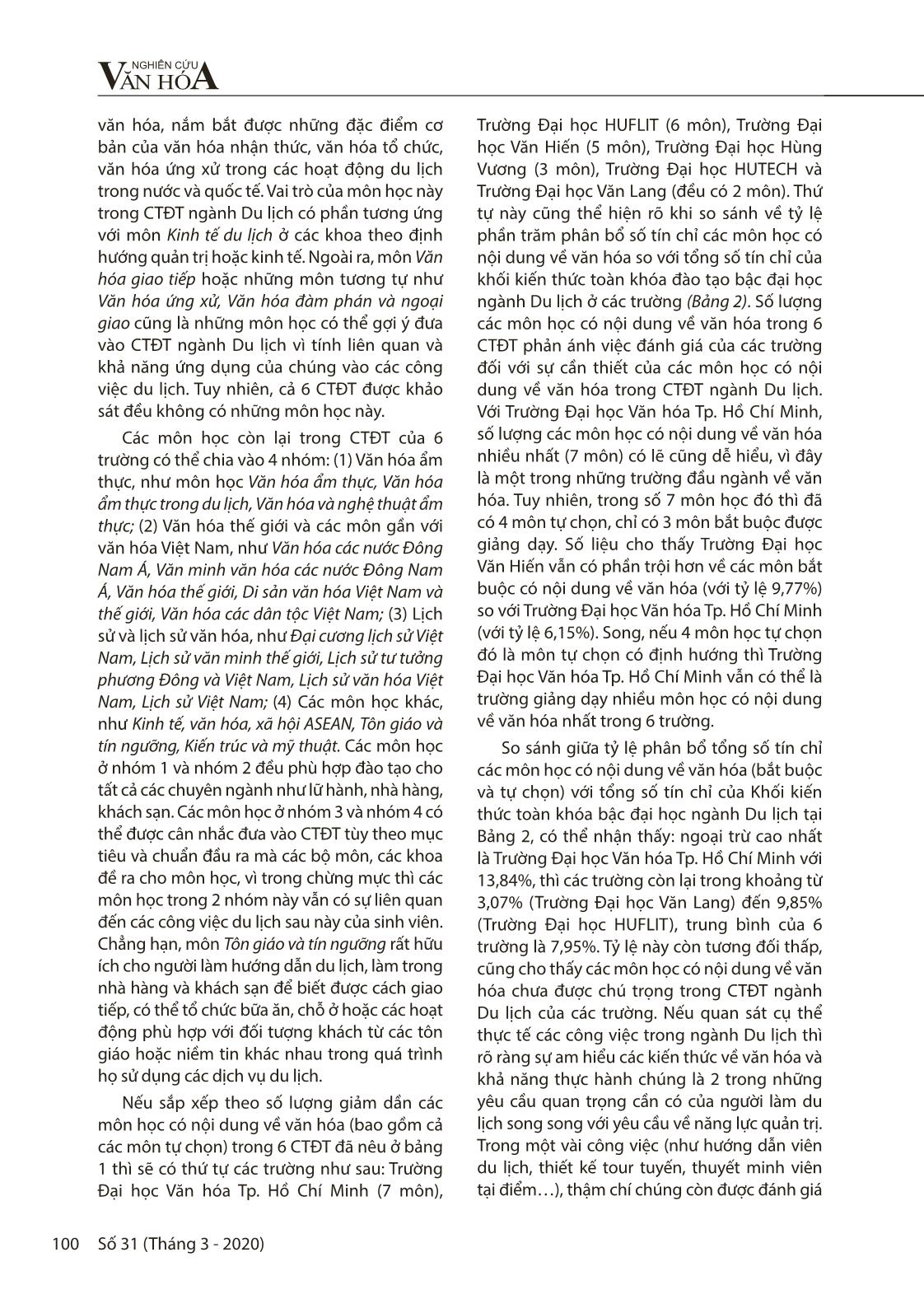 Giảng dạy các môn học có nội dung về văn hóa trong chương trình đào tạo đại học ngành Du lịch (Qua khảo sát tại thành phố Hồ Chí Minh) trang 6