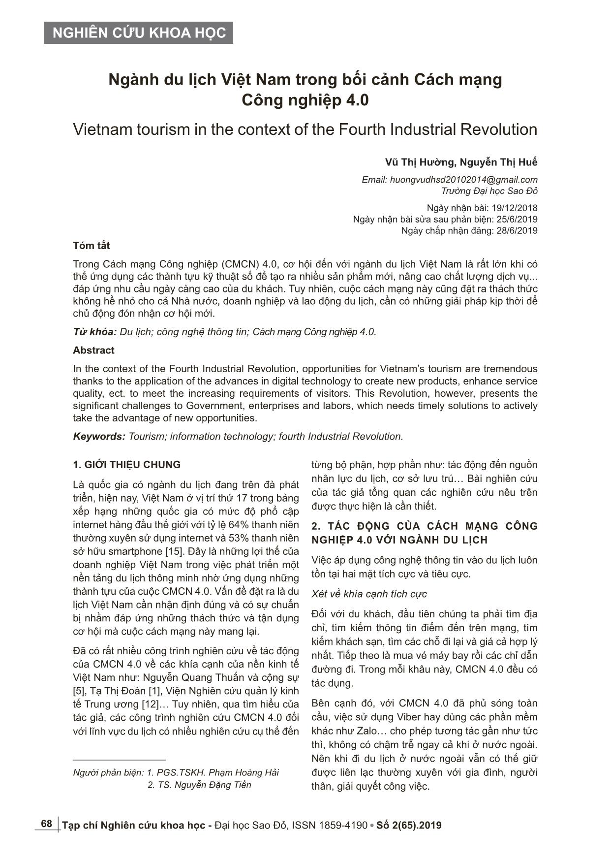Ngành du lịch Việt Nam trong bối cảnh Cách mạng Công nghiệp 4.0 trang 1
