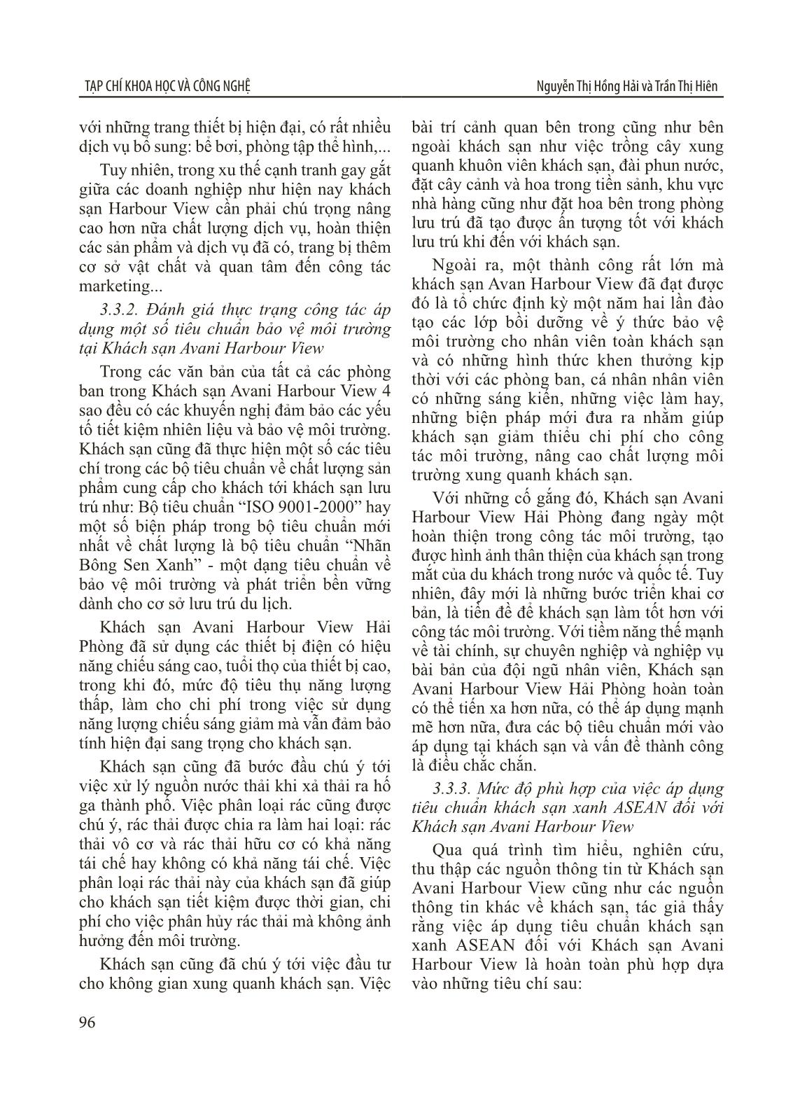 Nghiên cứu áp dụng tiêu chuẩn khách sạn xanh Asean đối với các khách sạn 4-5 sao: Trường hợp khách sạn Avani Harbour View Hải Phòng trang 5
