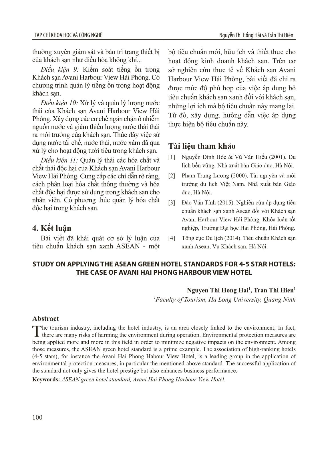 Nghiên cứu áp dụng tiêu chuẩn khách sạn xanh Asean đối với các khách sạn 4-5 sao: Trường hợp khách sạn Avani Harbour View Hải Phòng trang 9