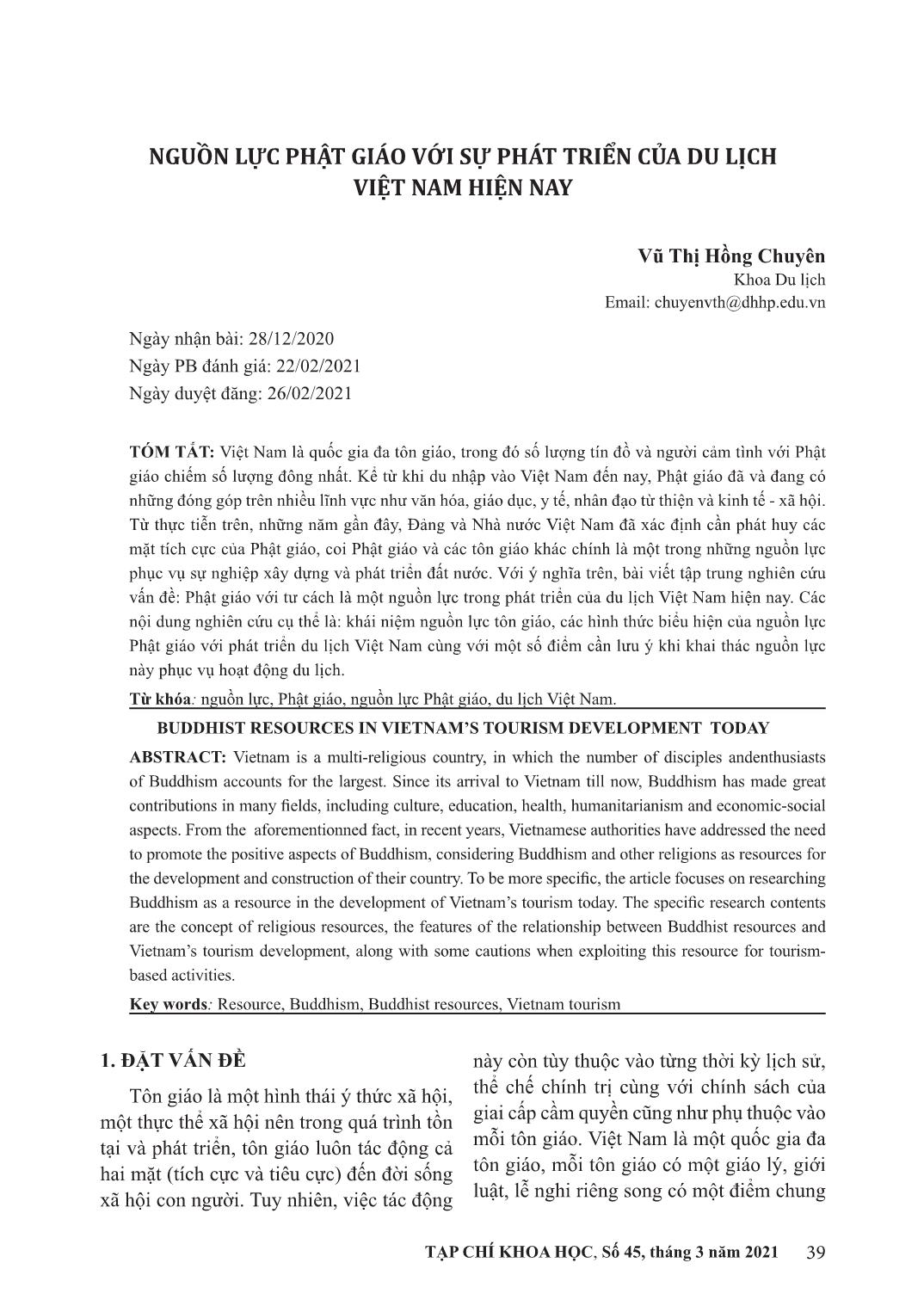 Nguồn lực Phật giáo với sự phát triển của du lịch Việt Nam hiện nay trang 1