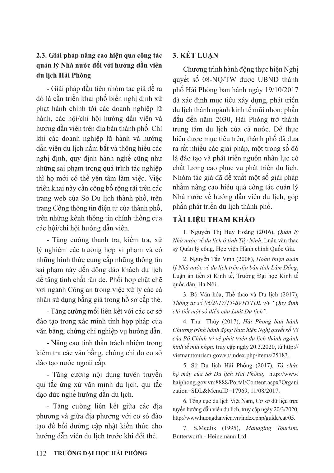 Tăng cường vai trò quản lý nhà nước đối với hướng dẫn viên du lịch tại Hải Phòng trang 9