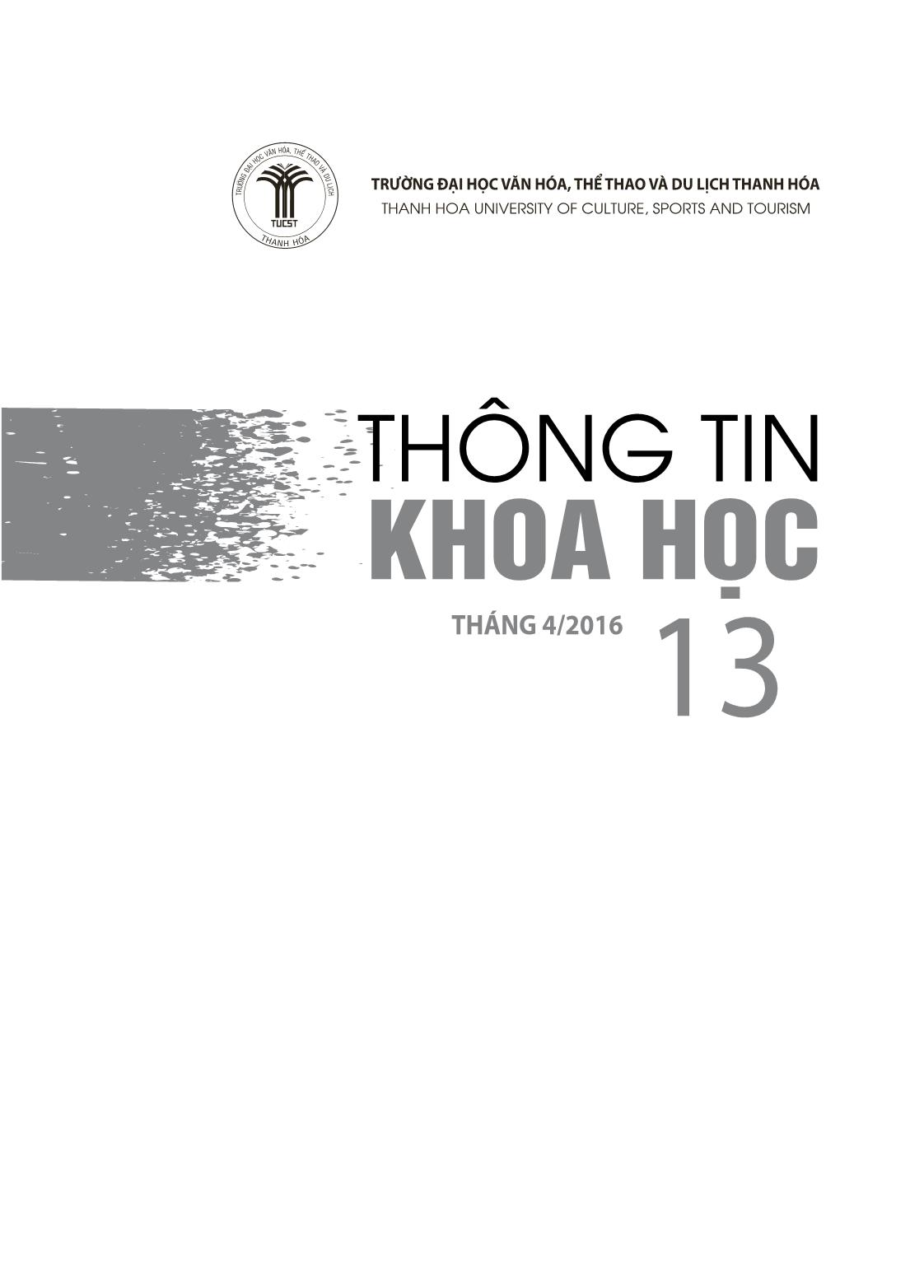 Tạp chí Khoa học - Đại học Văn hóa, Thể thao và Du lịch Thanh Hóa - Số 13, T4/2016 trang 1