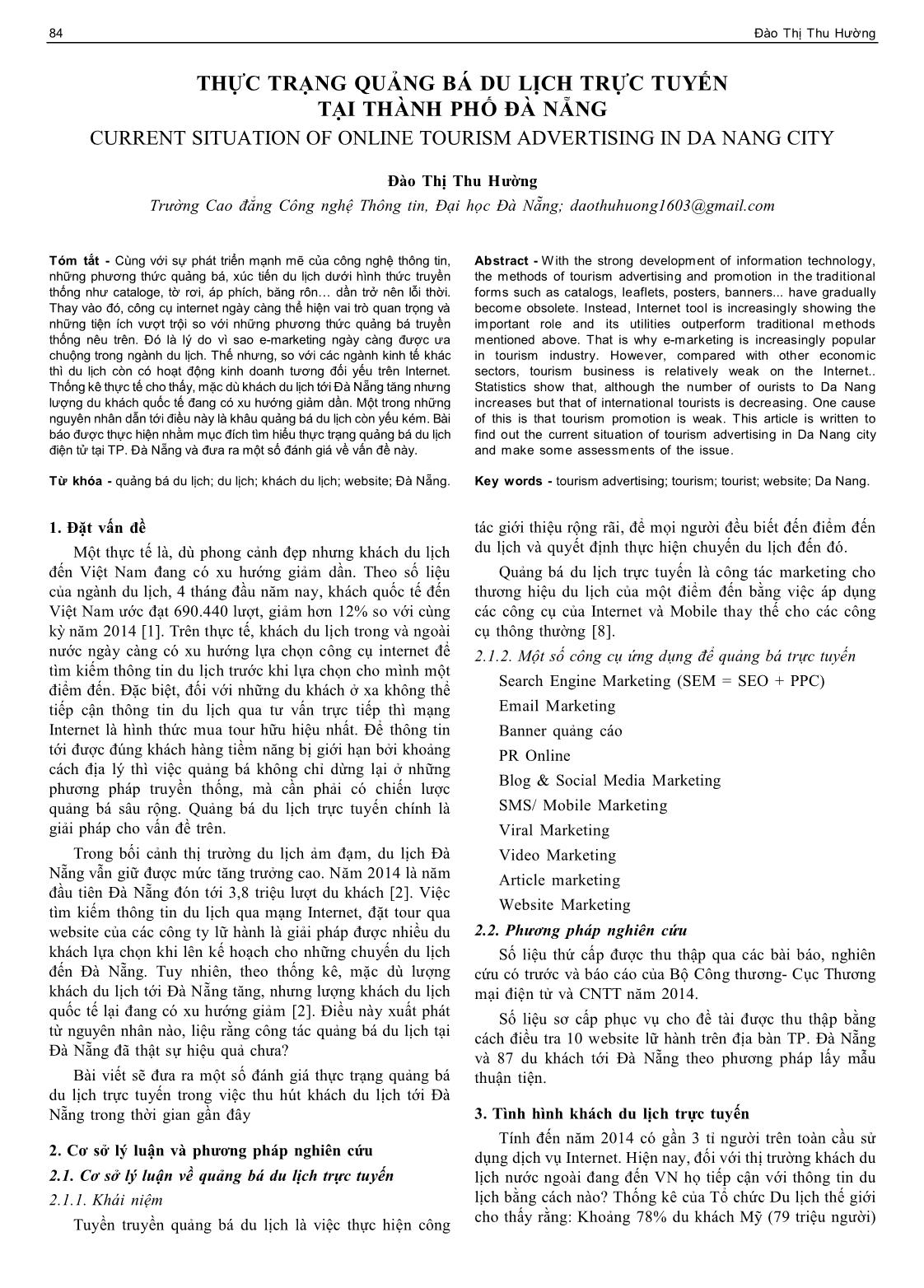 Thực trạng quảng bá du lịch trực tuyến tại thành phố Đà Nẵng trang 1
