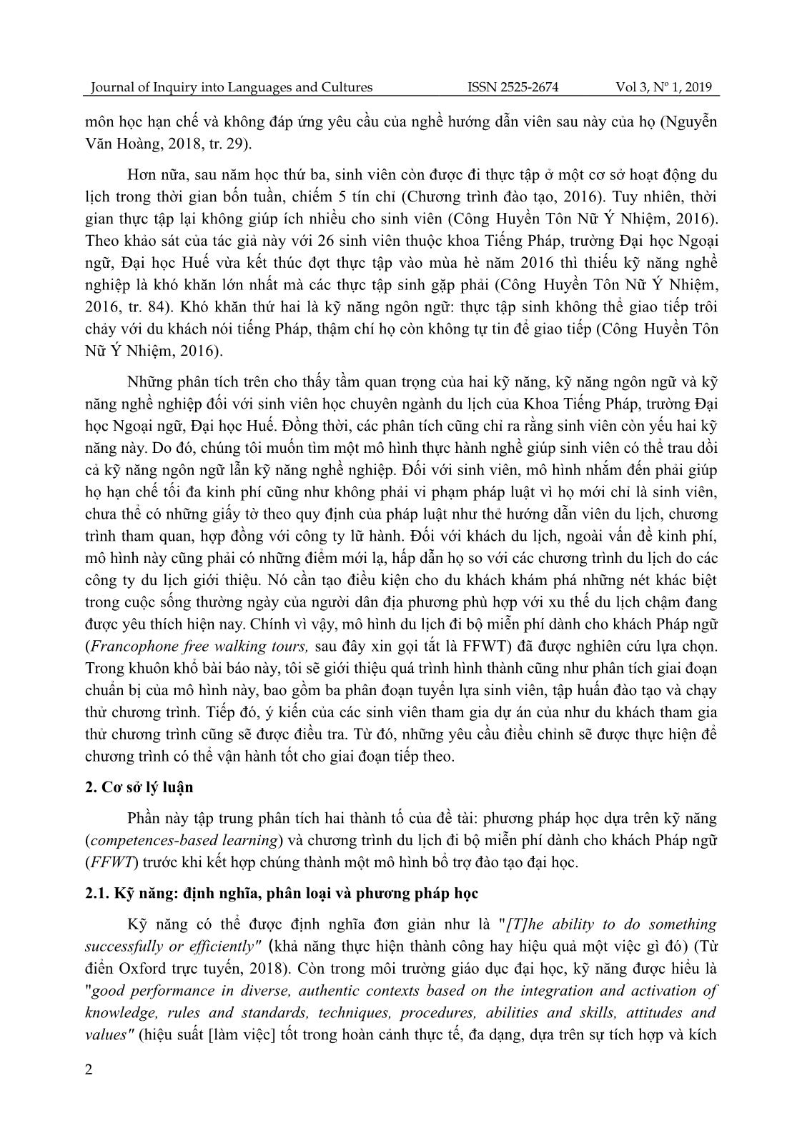 Mô hình thực hành kỹ năng ngôn ngữ và nghề nghiệp cho sinh viên chuyên ngành Du lịch, khoa Tiếng Pháp, trường Đại học Ngoại ngữ, Đại học Huế trang 2