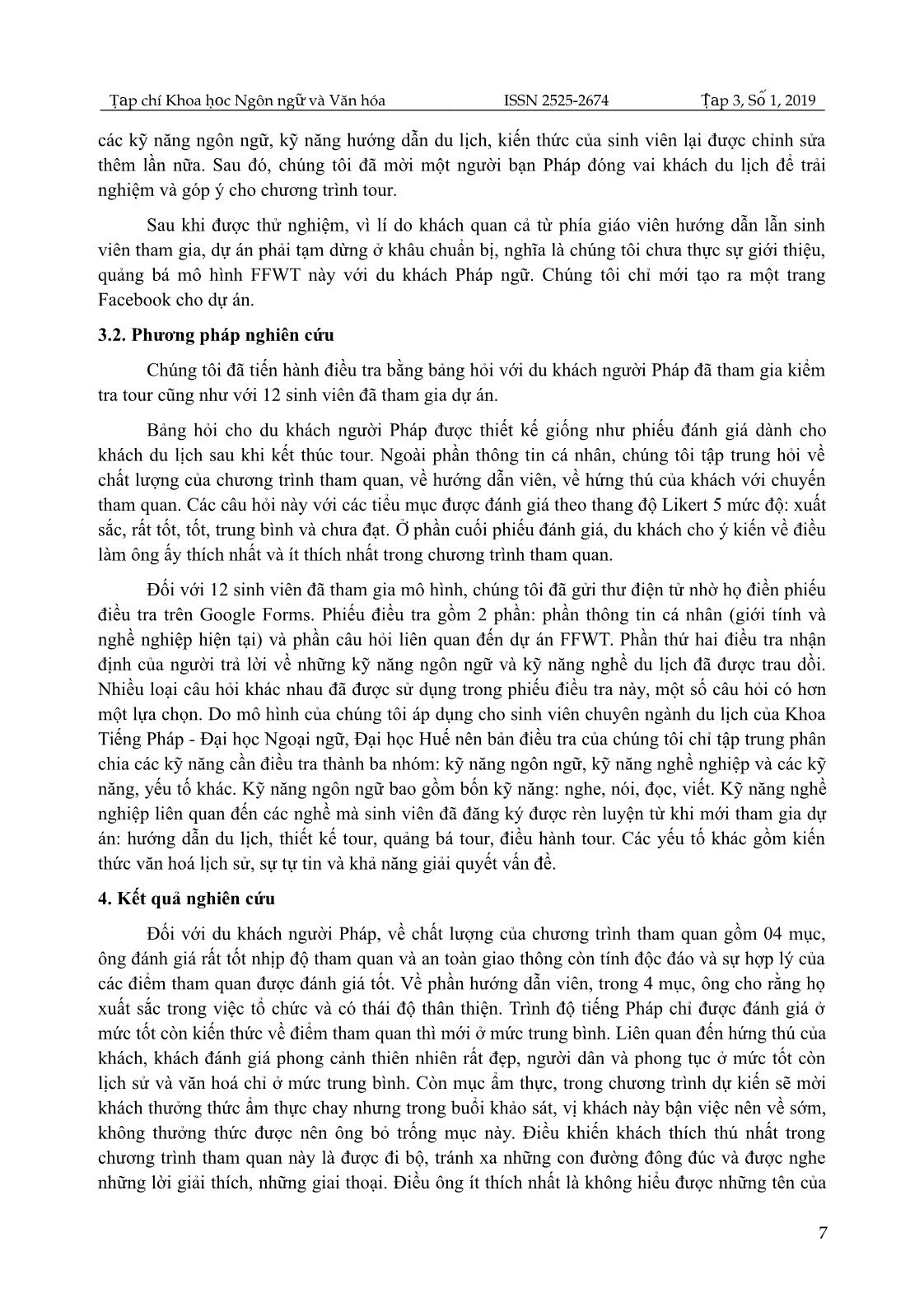 Mô hình thực hành kỹ năng ngôn ngữ và nghề nghiệp cho sinh viên chuyên ngành Du lịch, khoa Tiếng Pháp, trường Đại học Ngoại ngữ, Đại học Huế trang 7