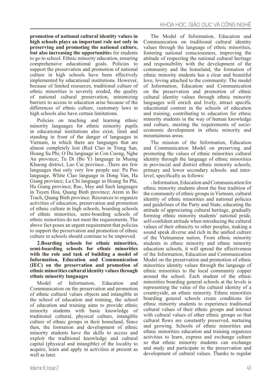 Building the model of information, education and communication efficiency in conservation and promotion of the identity value of ethnic minorities culture in ethnic minority boarding general schools, ethnic minority semi-boarding general schools and local trang 4