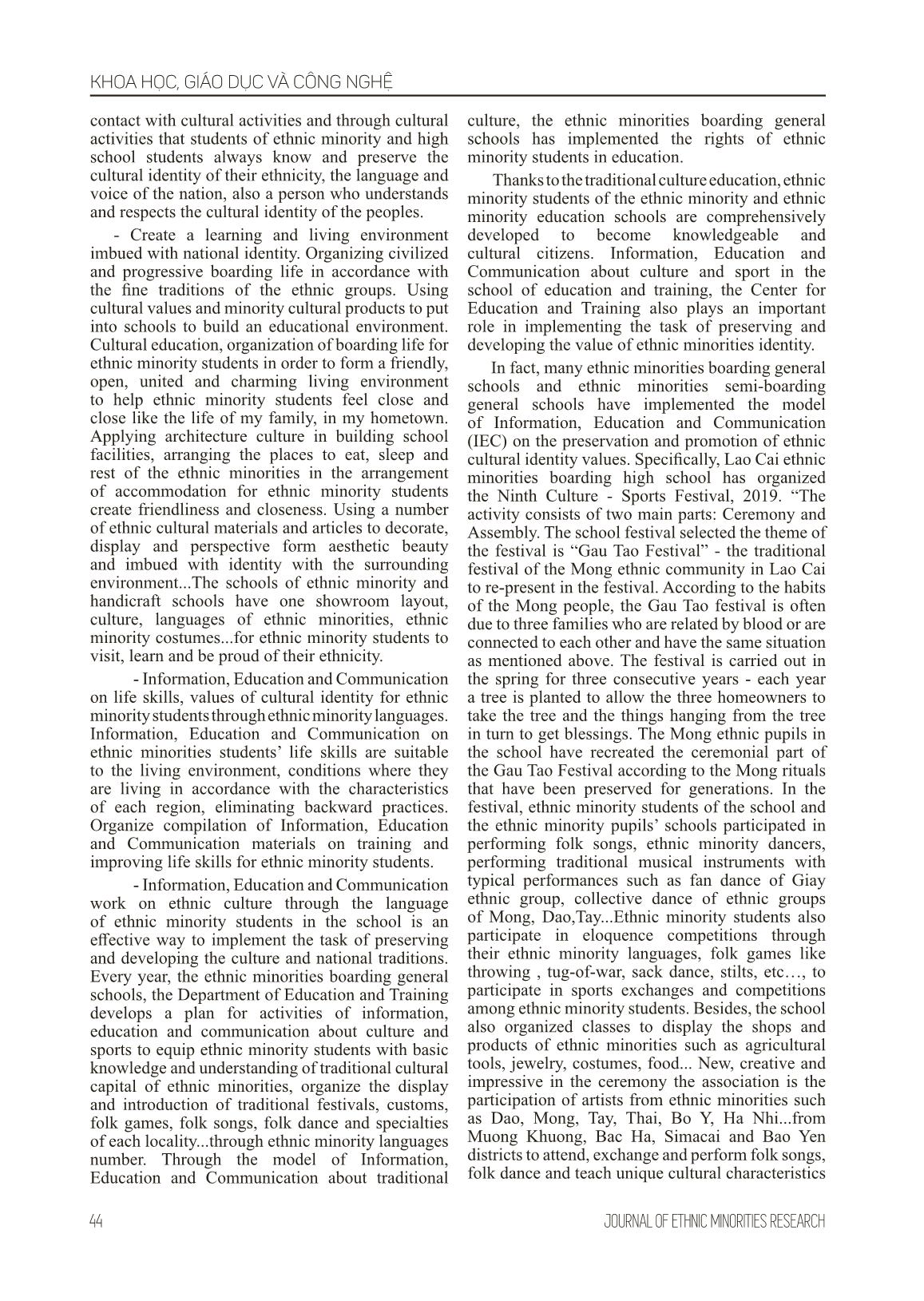 Building the model of information, education and communication efficiency in conservation and promotion of the identity value of ethnic minorities culture in ethnic minority boarding general schools, ethnic minority semi-boarding general schools and local trang 5