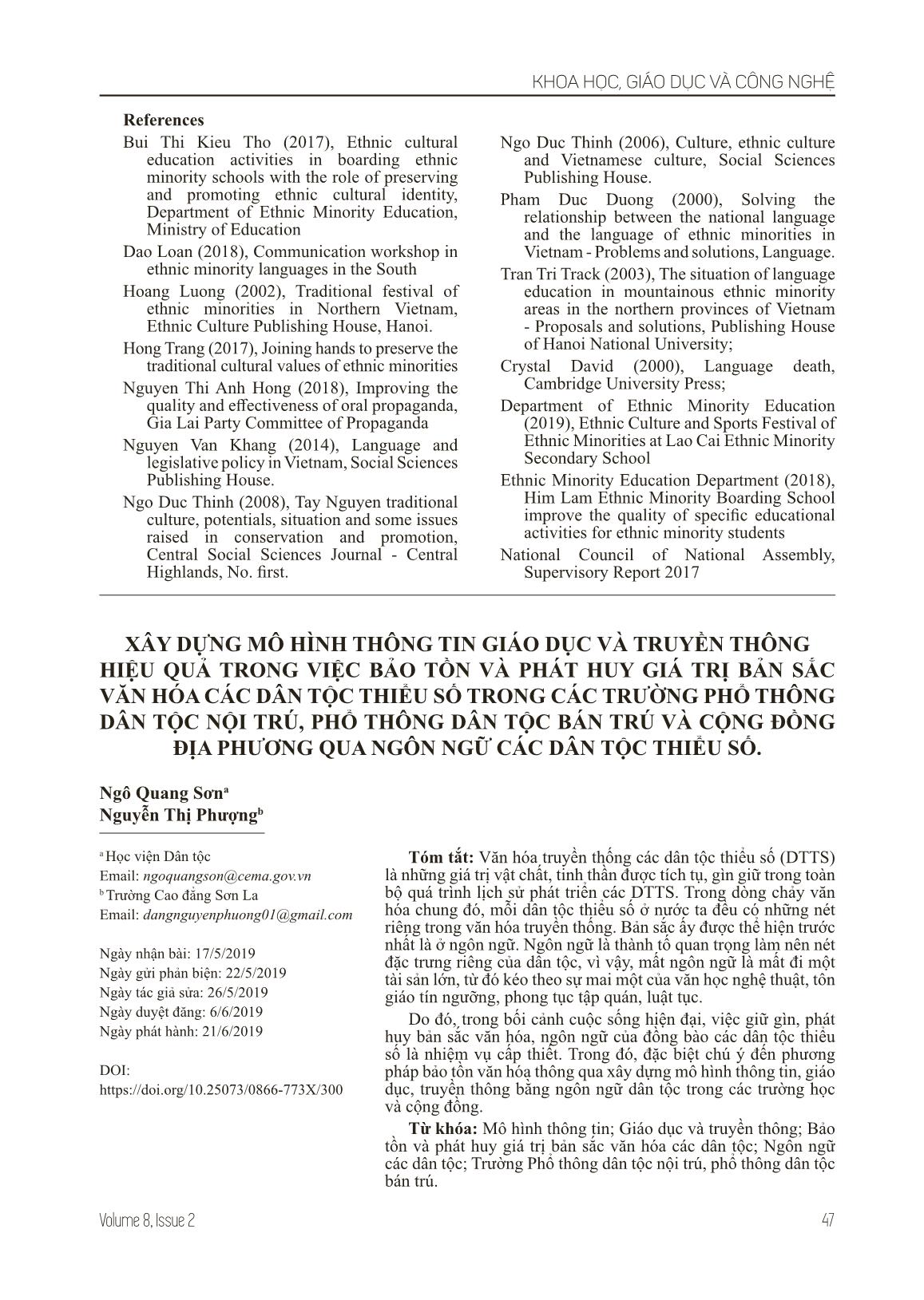 Building the model of information, education and communication efficiency in conservation and promotion of the identity value of ethnic minorities culture in ethnic minority boarding general schools, ethnic minority semi-boarding general schools and local trang 8