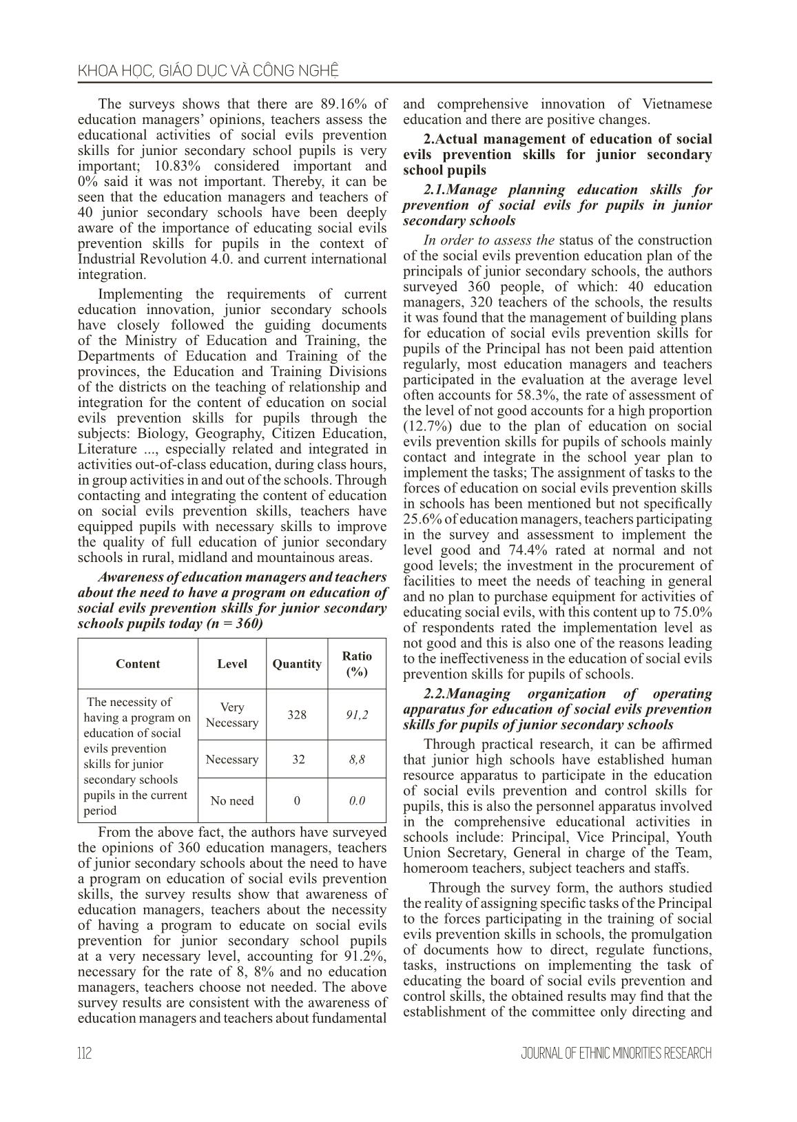 Current management situation of education activities for social evils prevention skills at junior secondary schools in rural, midlands and mountainous areas in the context of industrial revolution 4.0 and international integration trang 3