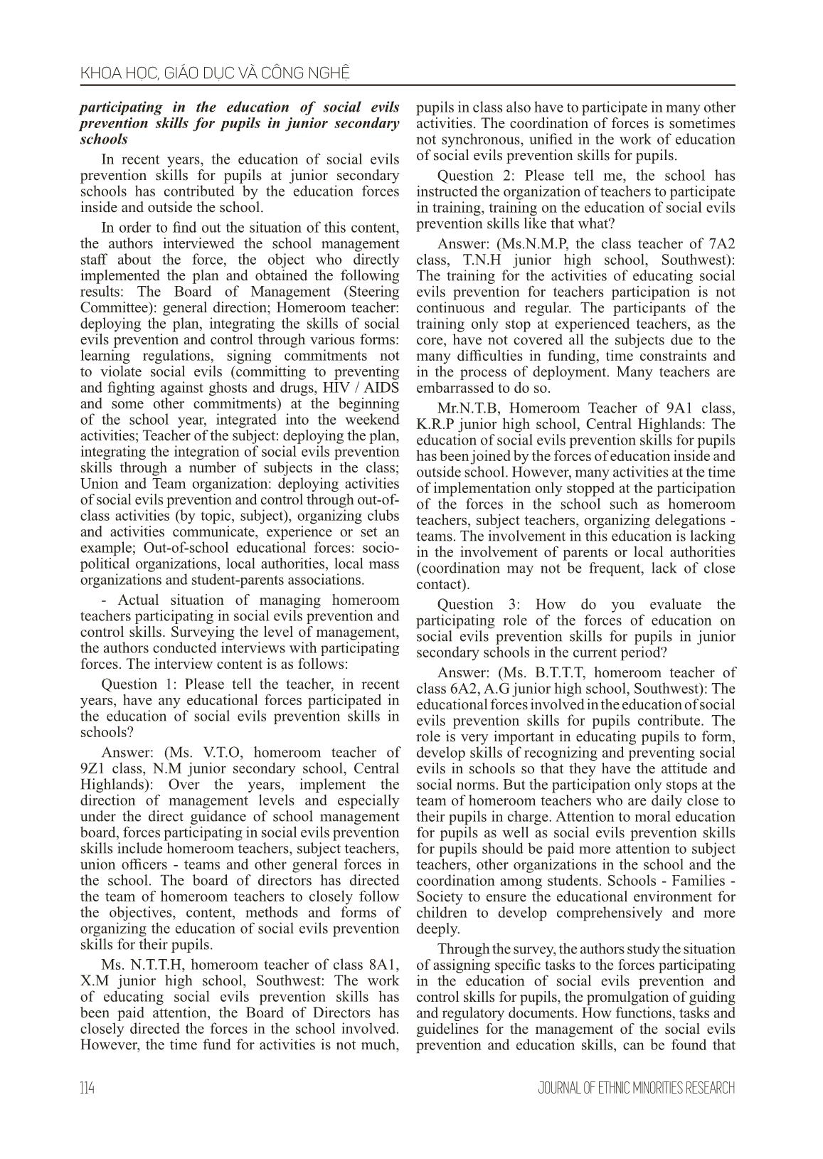 Current management situation of education activities for social evils prevention skills at junior secondary schools in rural, midlands and mountainous areas in the context of industrial revolution 4.0 and international integration trang 5