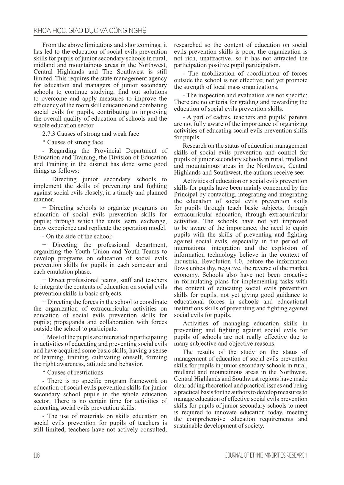 Current management situation of education activities for social evils prevention skills at junior secondary schools in rural, midlands and mountainous areas in the context of industrial revolution 4.0 and international integration trang 7