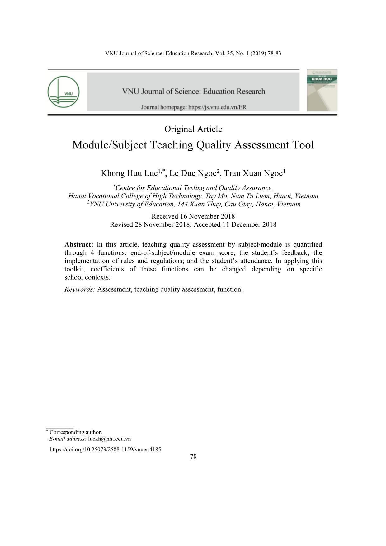 Module/subject teaching quality assessment tool trang 1