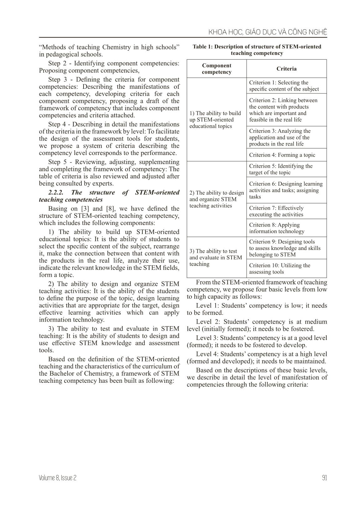 Designing a competencies framework for STEM teaching for pre-Teachers of chemistry in the University of Education for meeting the new demands of current teacher training trang 3