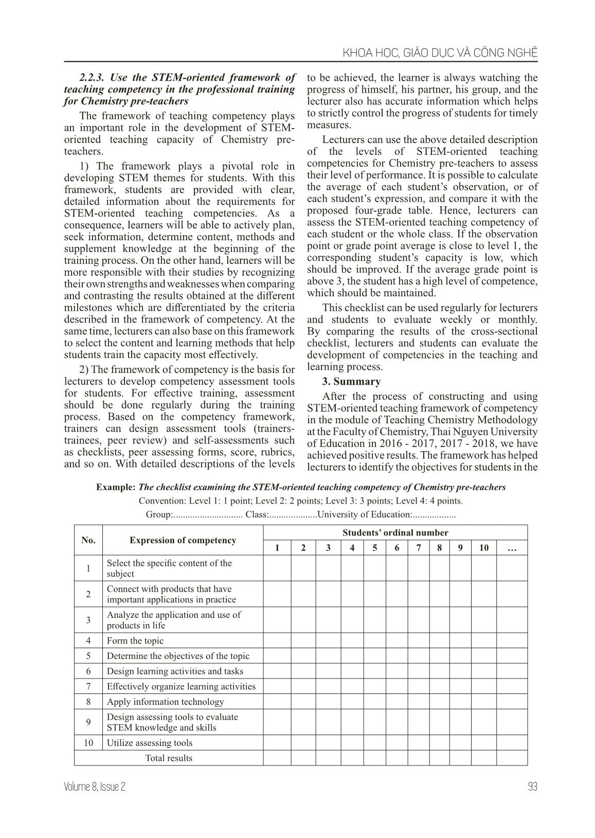 Designing a competencies framework for STEM teaching for pre-Teachers of chemistry in the University of Education for meeting the new demands of current teacher training trang 5