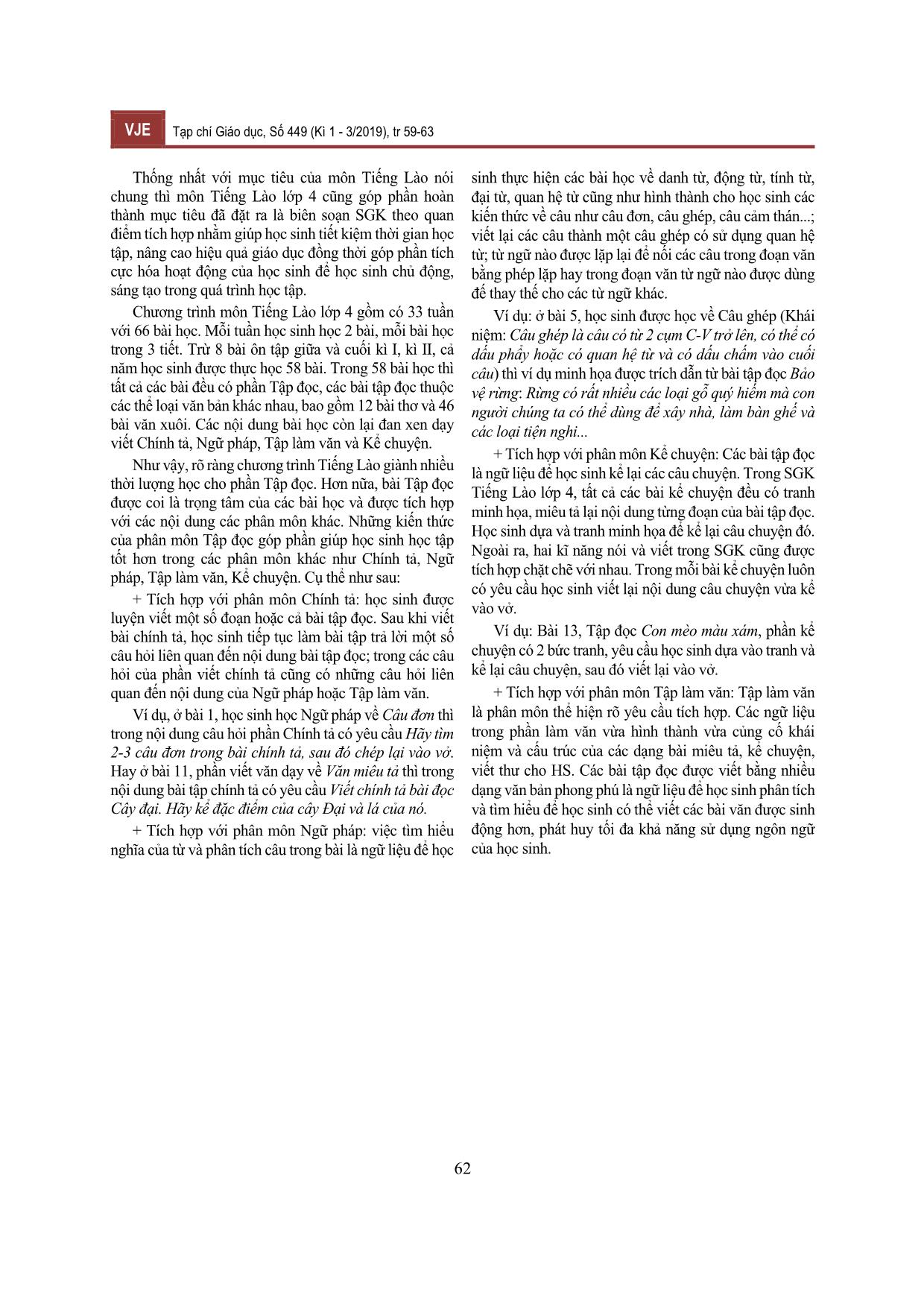 Định hướng tích hợp trong sách giáo khoa tiếng Lào Lớp 4 trang 4