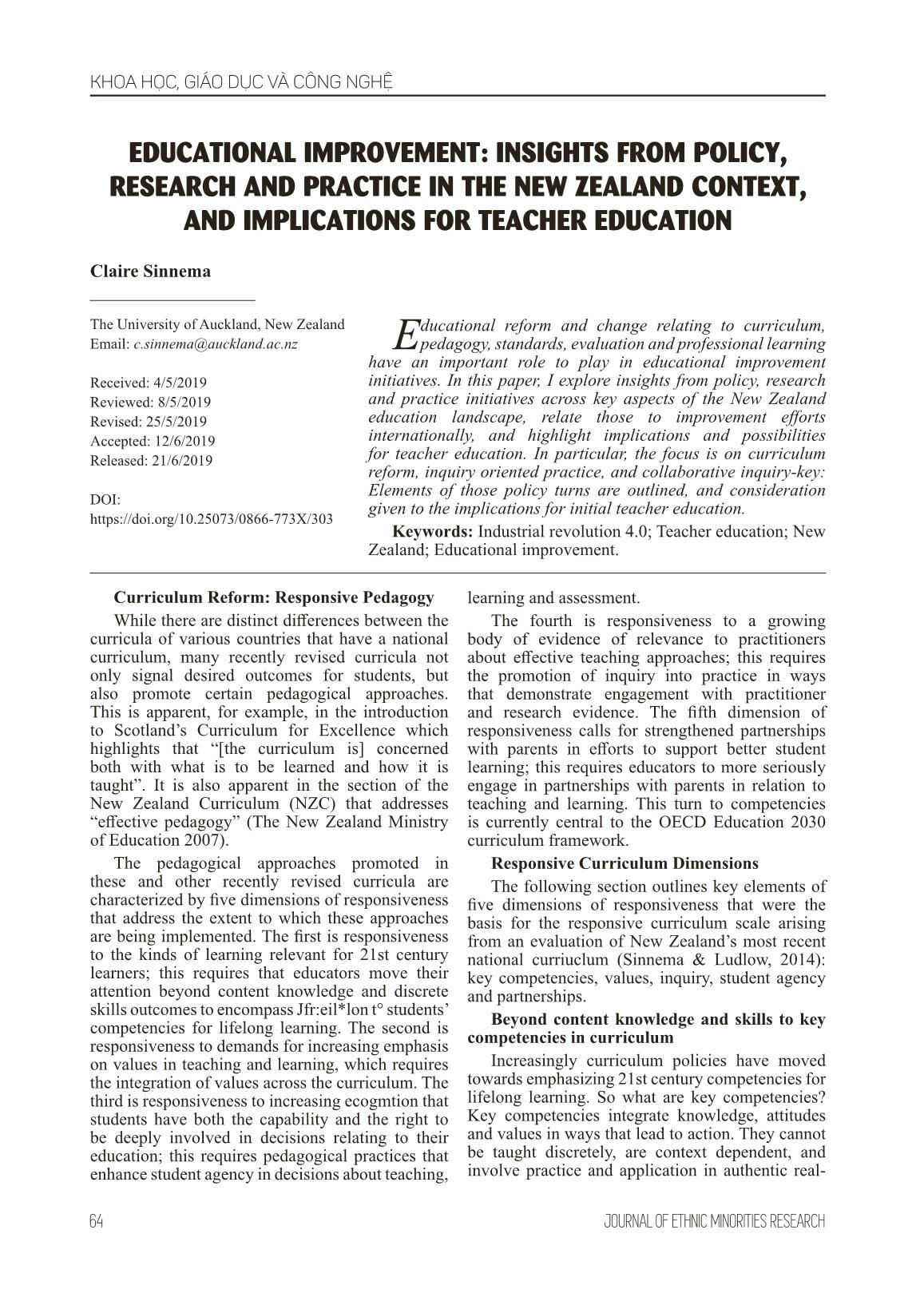 Educational improvement: Insights from policy, research and practice in the new zealand context, and implications for teacher education trang 1