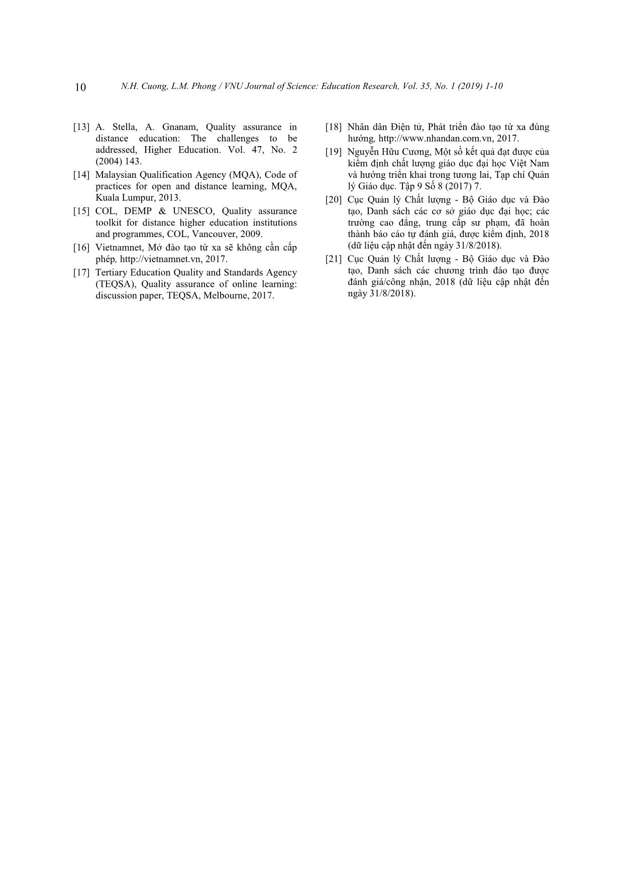 Quality assurance and accreditation of distance education programs in Vietnam: Rationale and future directions trang 10