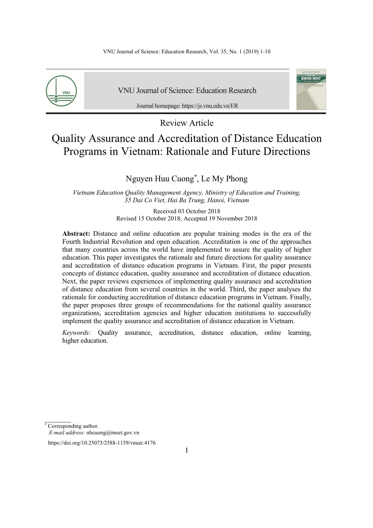 Quality assurance and accreditation of distance education programs in Vietnam: Rationale and future directions trang 1