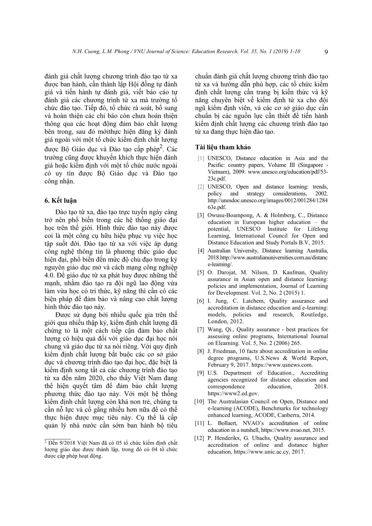 Quality assurance and accreditation of distance education programs in Vietnam: Rationale and future directions trang 9