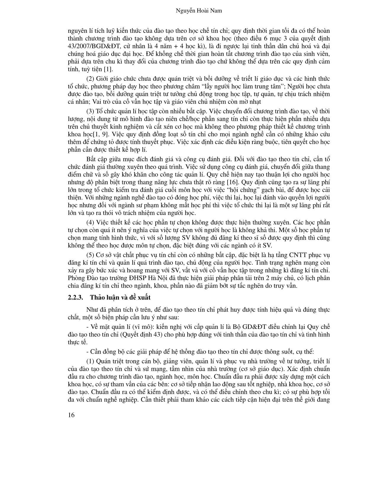 Đào tạo theo học chế tín chỉ tại trường Đại học Sư phạm Hà Nội – Thực trạng và giải pháp trang 7