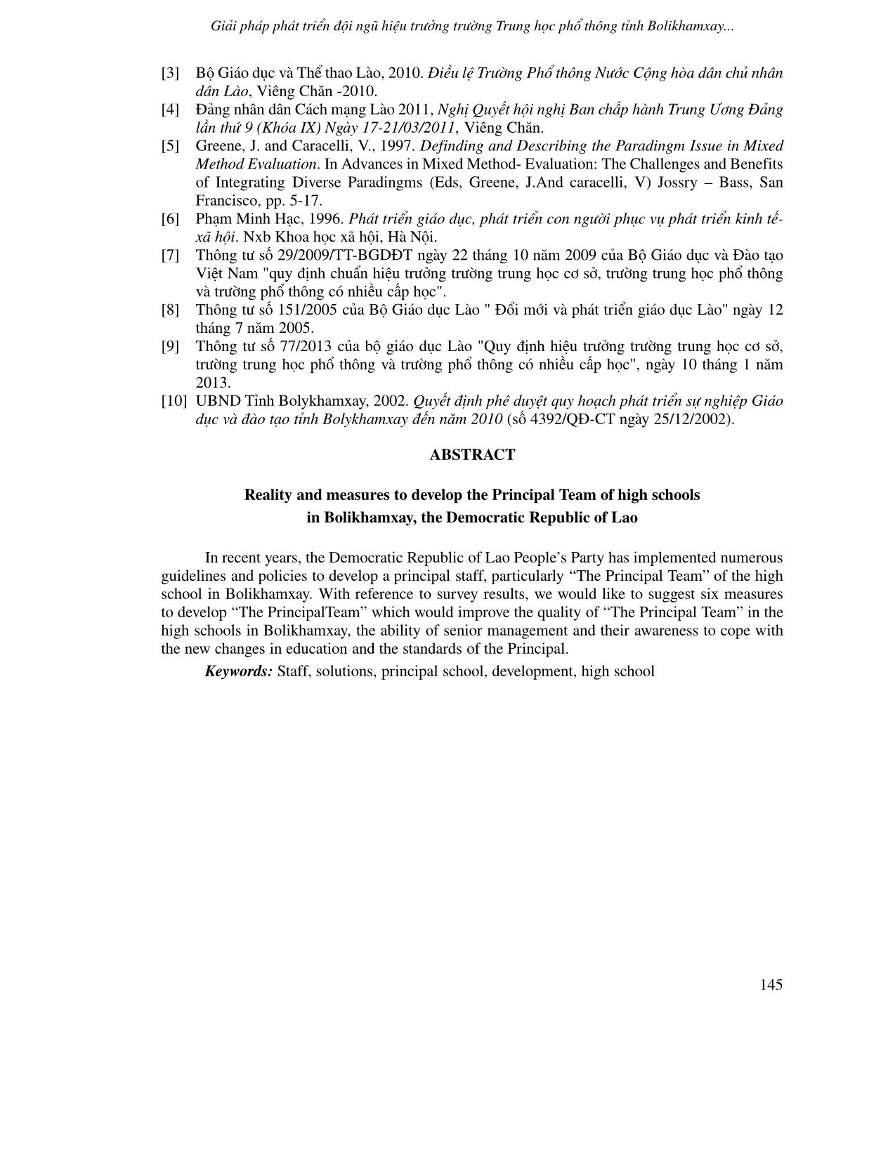 Giải pháp phát triển đội ngũ hiệu trưởng trường Trung học Phổ thông tỉnh Bolikhamxay nước Cộng hòa Dân chủ Nhân dân Lào trong bối cảnh đổi mới giáo dục trang 10