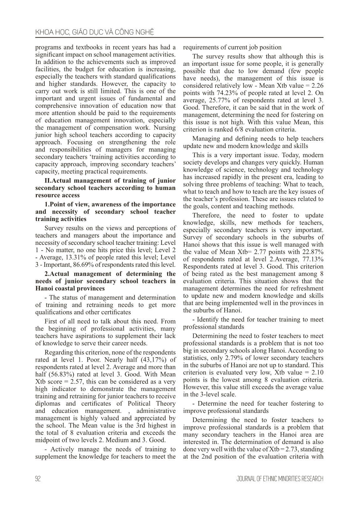 Management of junior secondary schools teachers training activities under accessing human resources in the current period trang 2