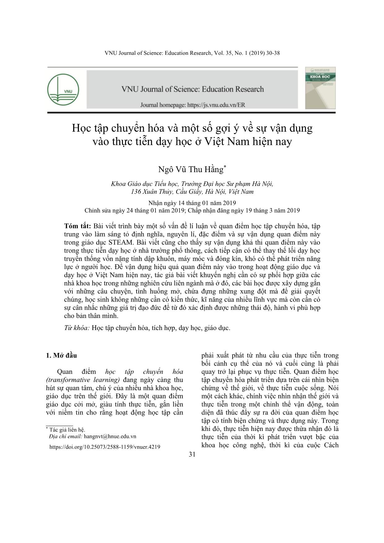 Học tập chuyển hóa và một số gợi ý về sự vận dụng vào thực tiễn dạy học ở Việt Nam hiện nay trang 2