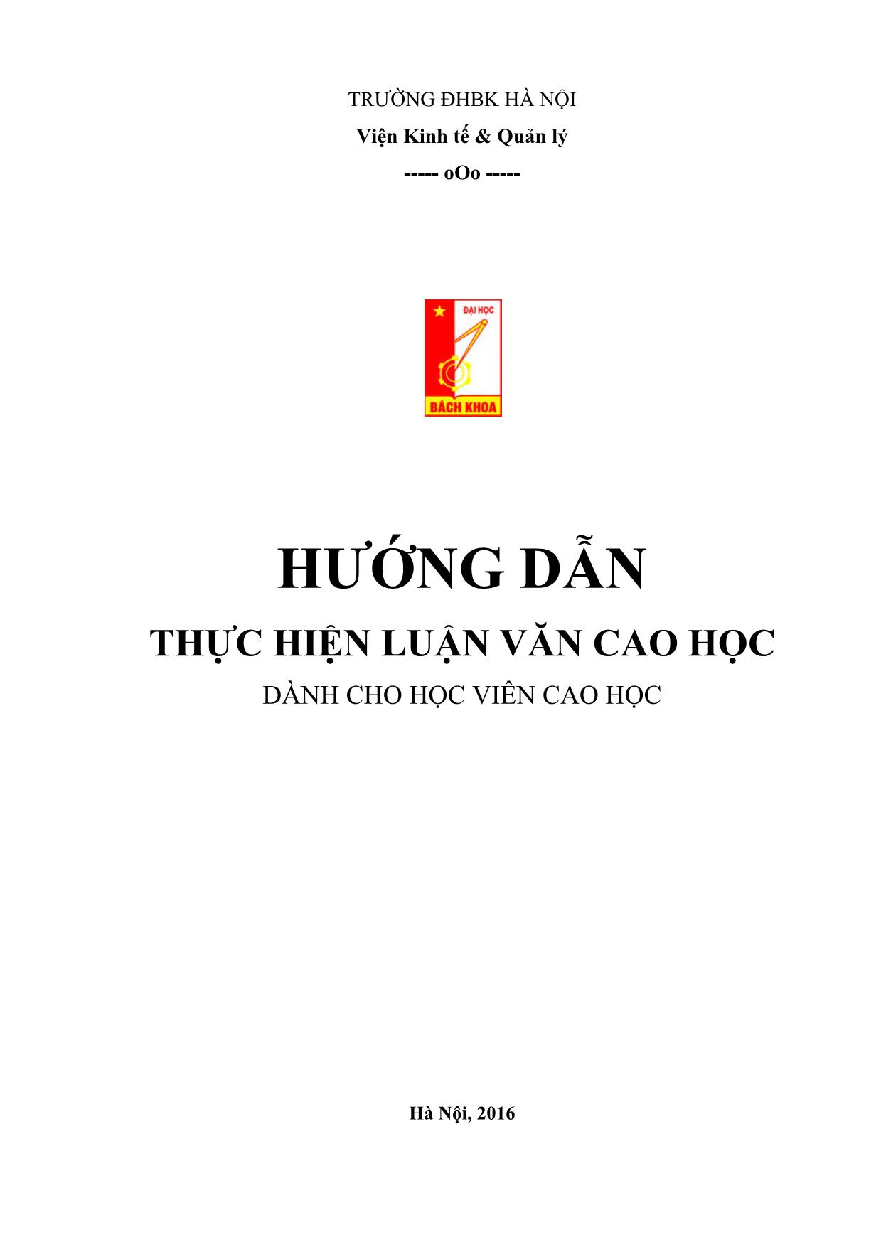 Hướng dẫn thực hiện Luận văn cao học dành cho học viên cao học trang 1