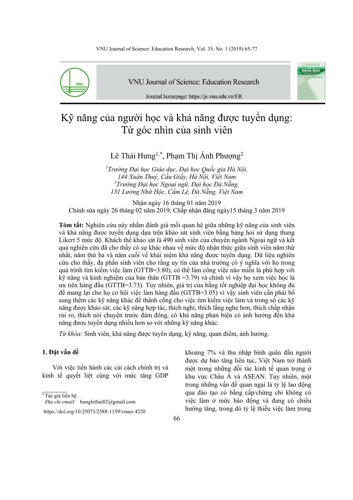 Kỹ năng của người học và khả năng được tuyển dụng: Từ góc nhìn của sinh viên trang 2