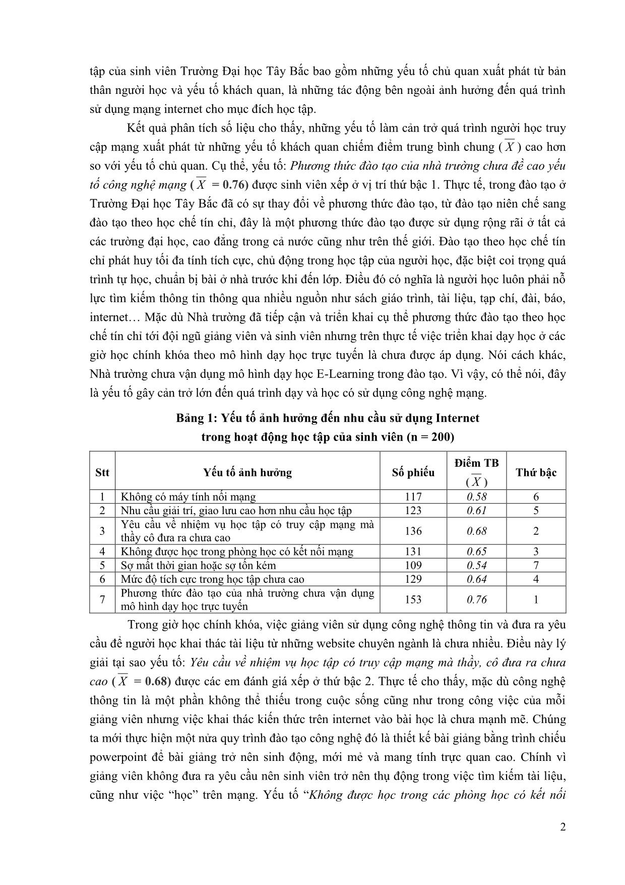 Một số biện pháp nâng cao hiệu quả sử dụng Internet trong hoạt động học tập của sinh viên trường Đại học Tây Bắc trang 2