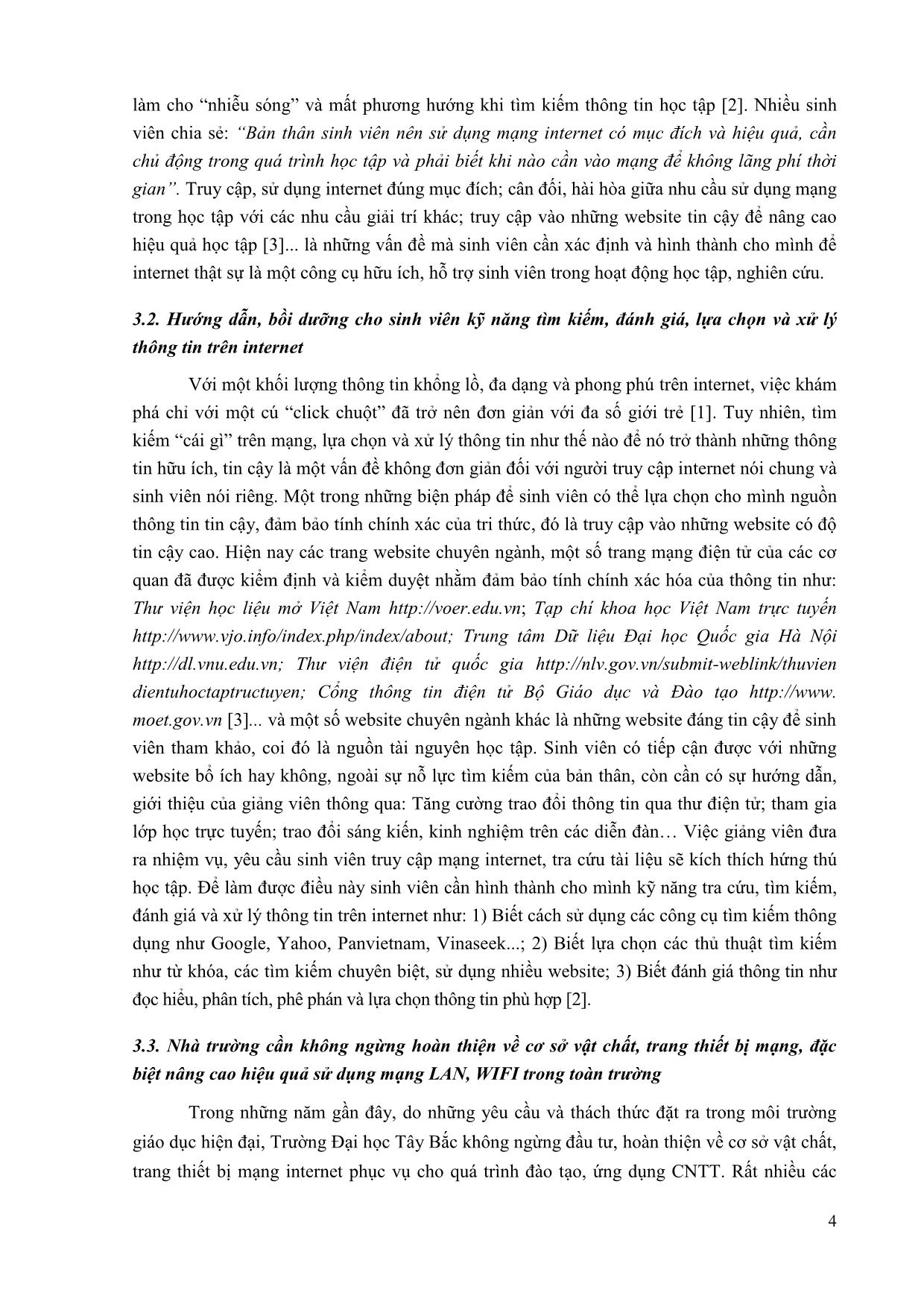 Một số biện pháp nâng cao hiệu quả sử dụng Internet trong hoạt động học tập của sinh viên trường Đại học Tây Bắc trang 4