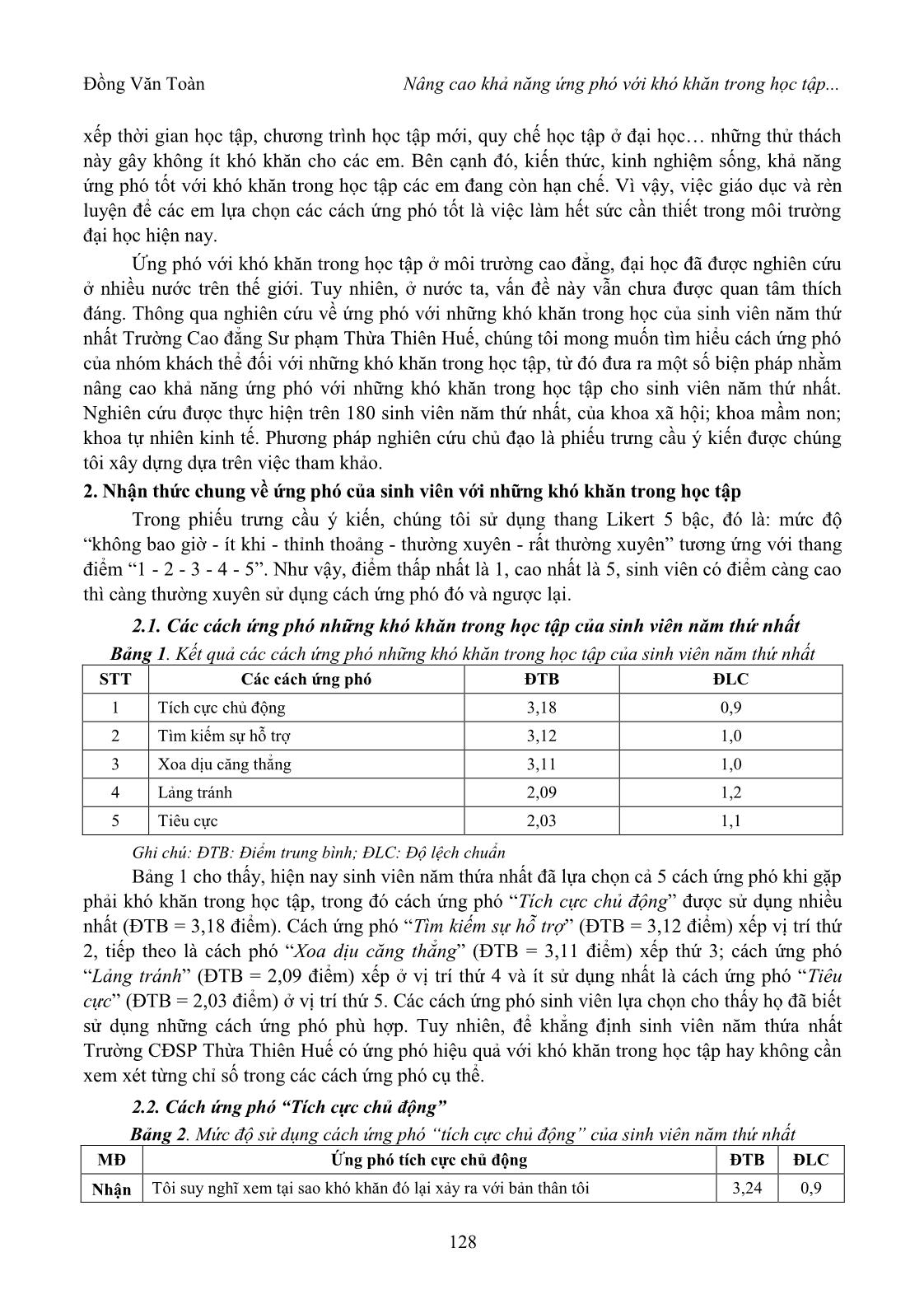 Nâng cao khả năng ứng phó với khó khăn trong học tập của sinh viên trường Cao đẳng Sư phạm Thừa Thiên Huế trang 2