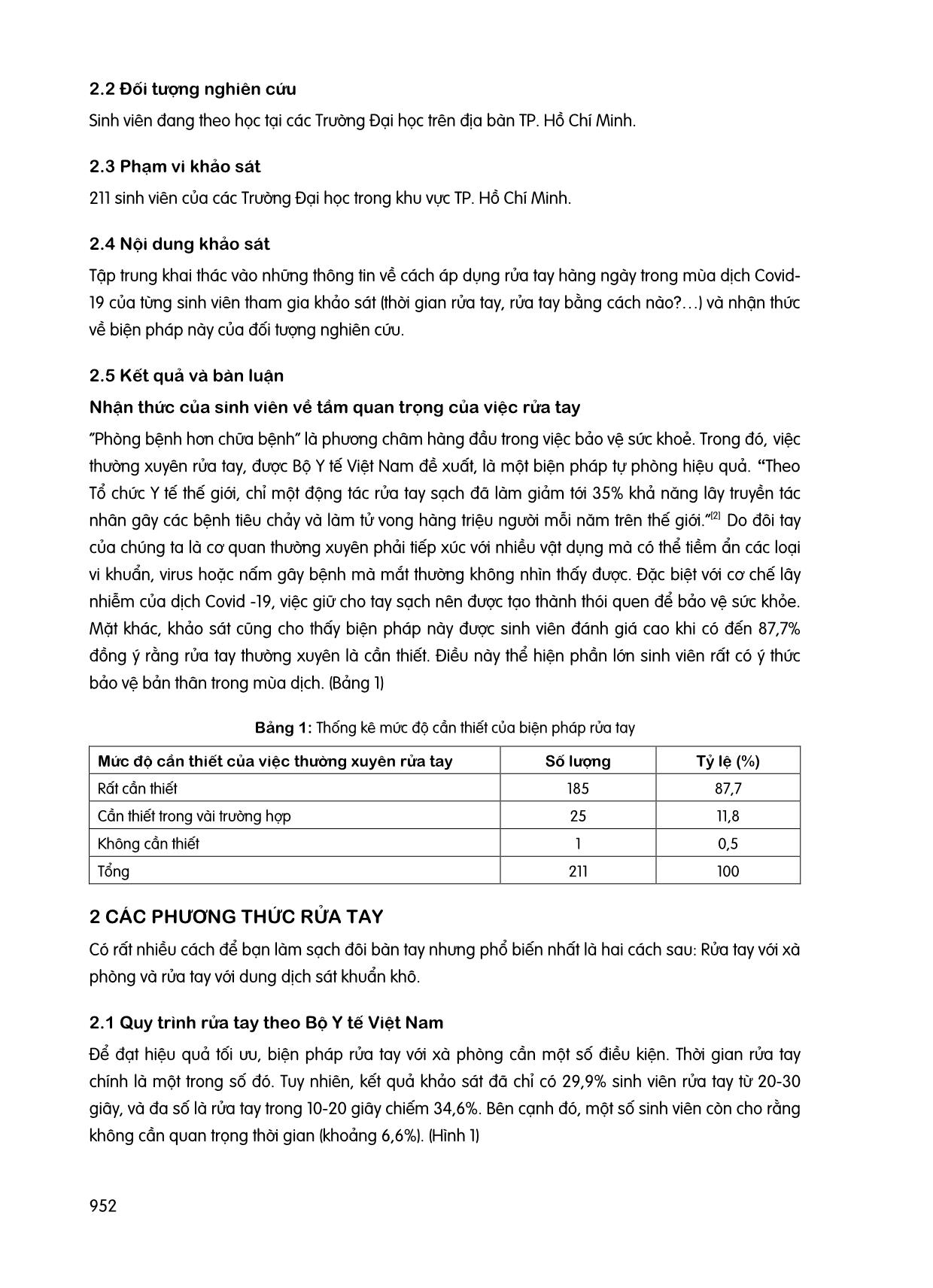 Nghiên cứu về “Nhận thức và việc thực hành rửa tay” trong phòng dịch Covid-19 của sinh viên đại học tại thành phố Hồ Chí Minh trang 2