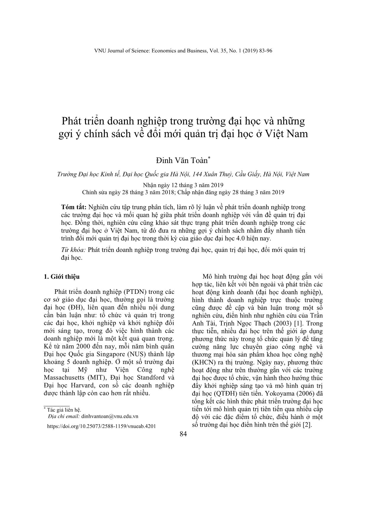 Development of enterprises in Universities and policy implications for University governance reforms in Vietnam trang 2