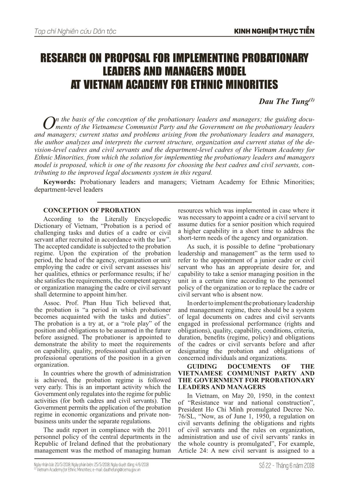 Research on proposal for implementing probationary leaders and managers model at Vietnam Academy for ethnic minorities trang 1