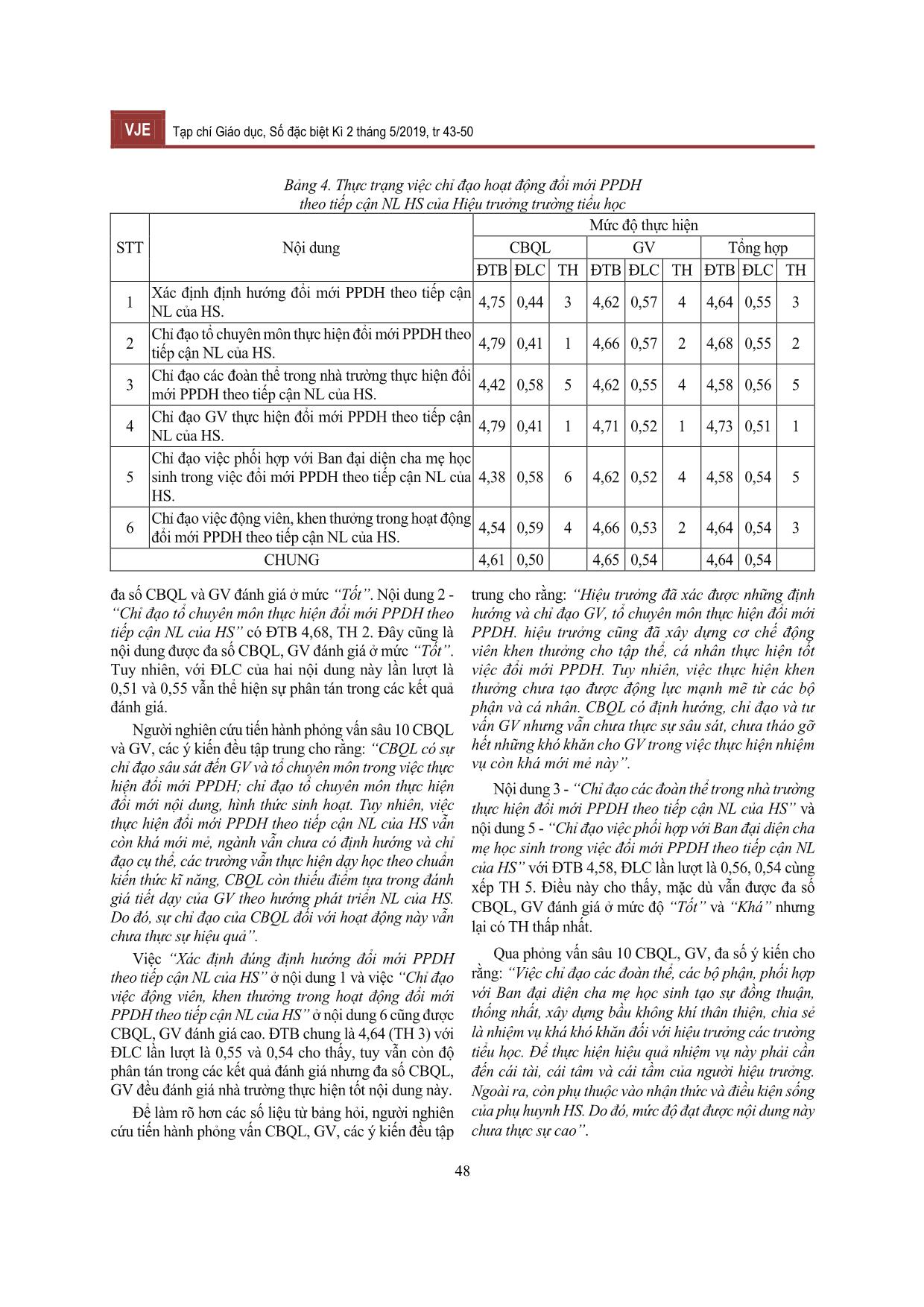 Thực trạng quản lí hoạt động đổi mới phương pháp dạy học theo tiếp cận năng lực của học sinh ở các trường Tiểu học quận Tân Phú, thành phố Hồ Chí Minh trang 6