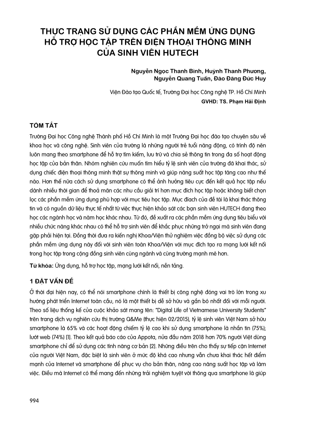 Thực trạng sử dụng các phần mềm ứng dụng hỗ trợ học tập trên điện thoại thông minh của sinh viên Hutech trang 1
