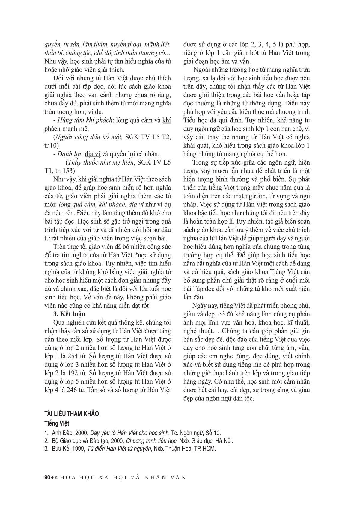 Về từ Hán Việt trong sách giáo khoa Tiếng Việt bậc Tiểu học trang 6