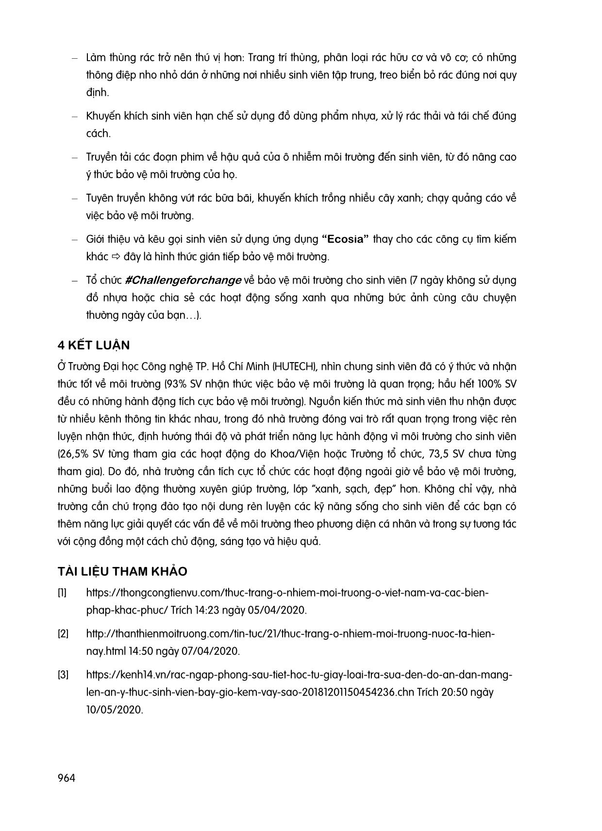 Ý thức, hành động bảo vệ môi trường của sinh viên viện đào tạo quốc tế trường Đại học Công nghệ thành phố Hồ Chí Minh (Hutech) trang 6