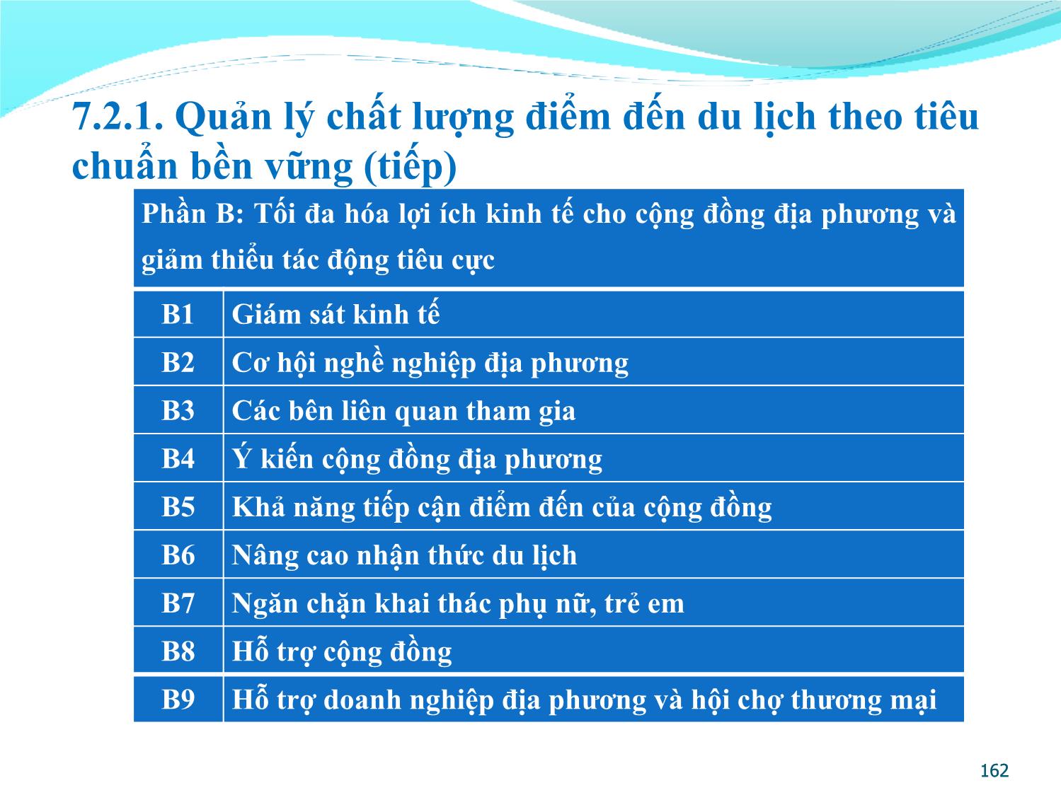 Bài giảng Quản lý điểm đến du lịch - Chương 7: Phát triển bền vững và quản lý chất lượng điểm đến du lịch trang 9