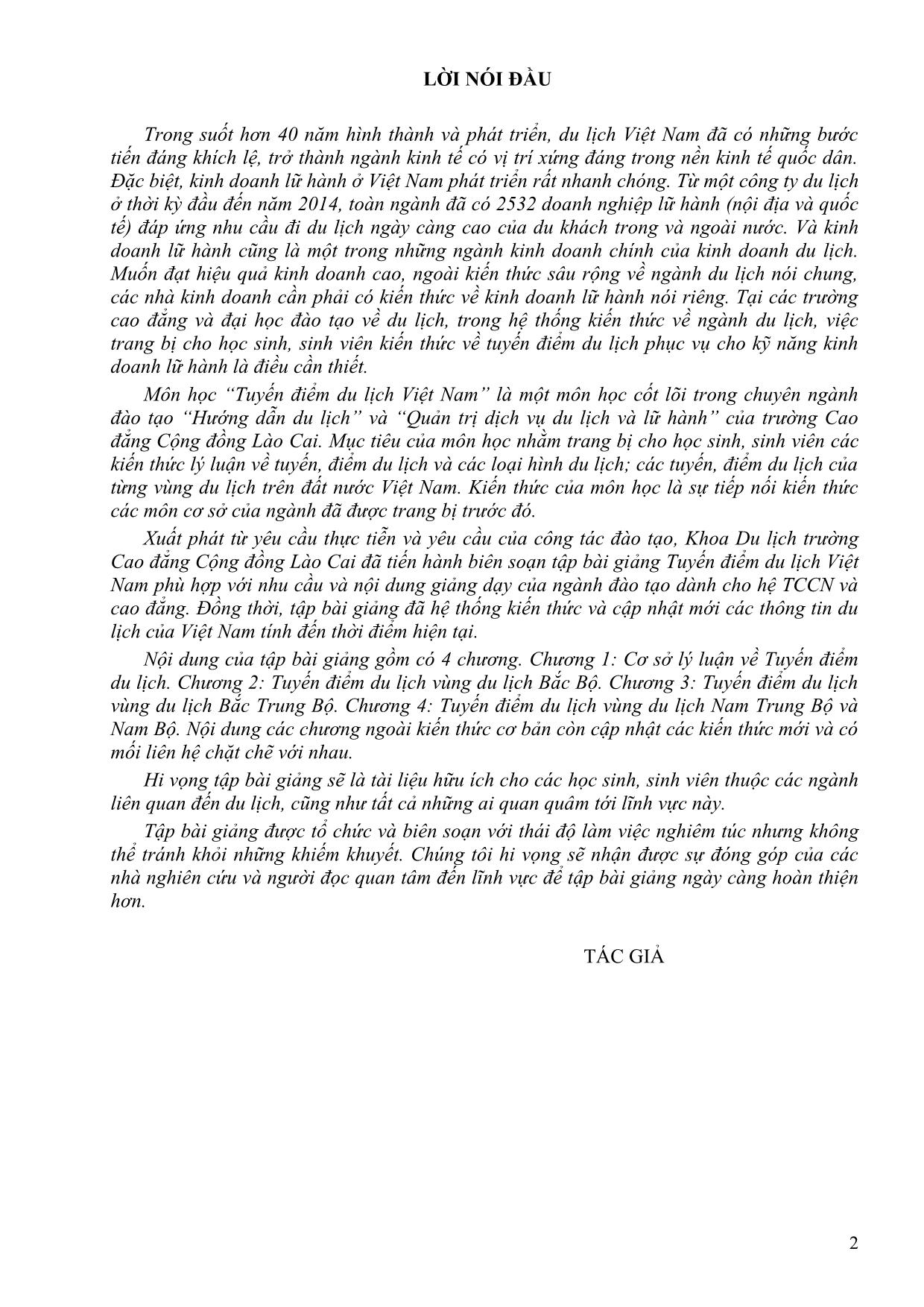 Bài giảng Tuyến điểm du lịch Việt Nam - Đồng Thị Thu Huyền trang 2