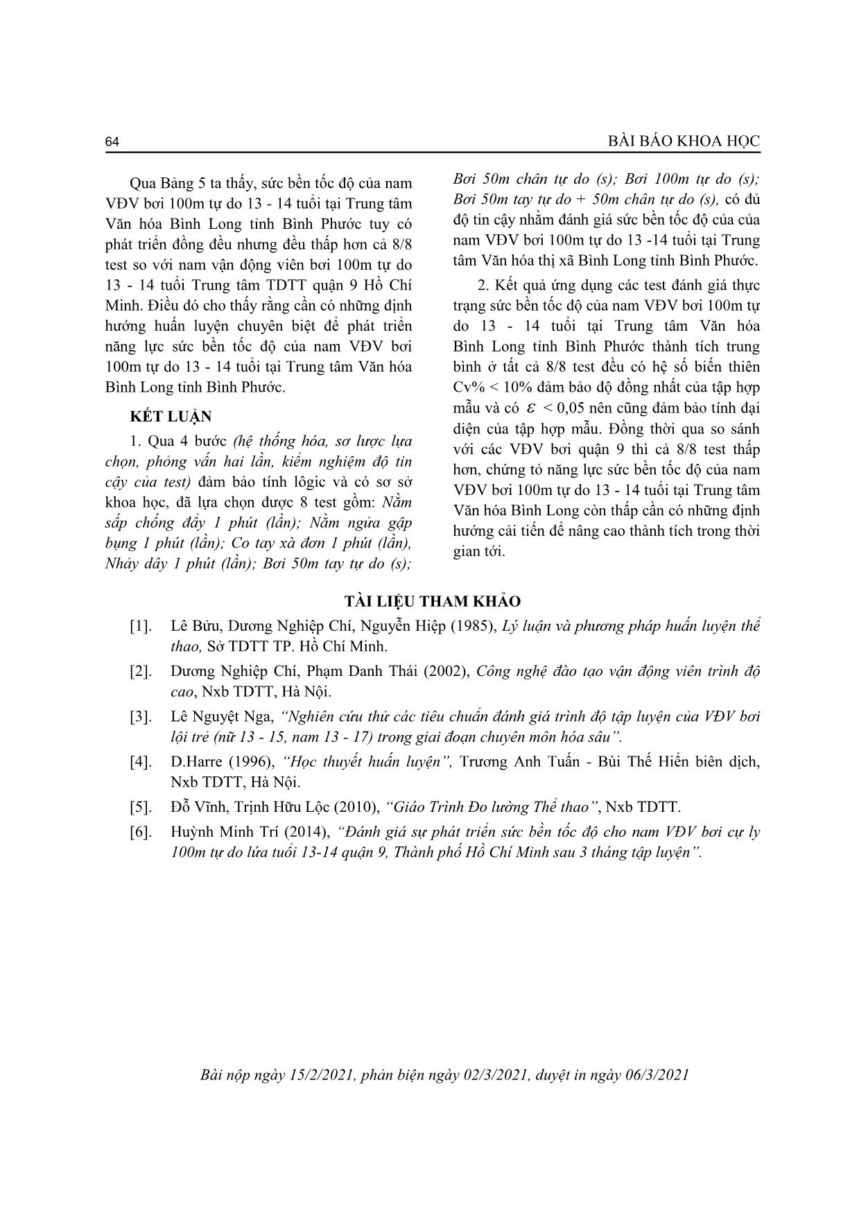 Đánh giá thực trạng năng lực sức bền tốc độ của nam vận động viên bơi 100m tự do 13-14 tuổi tại Trung tâm Văn hóa Bình Long tỉnh Bình Phước trang 6