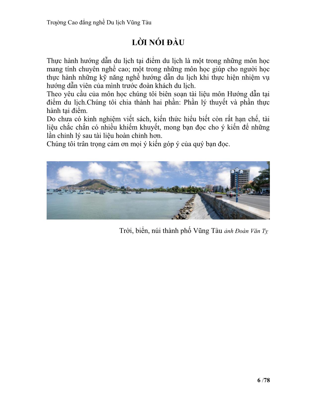 Giáo trình Hướng dẫn tại điểm du lịch (Phần lý thuyết) trang 6