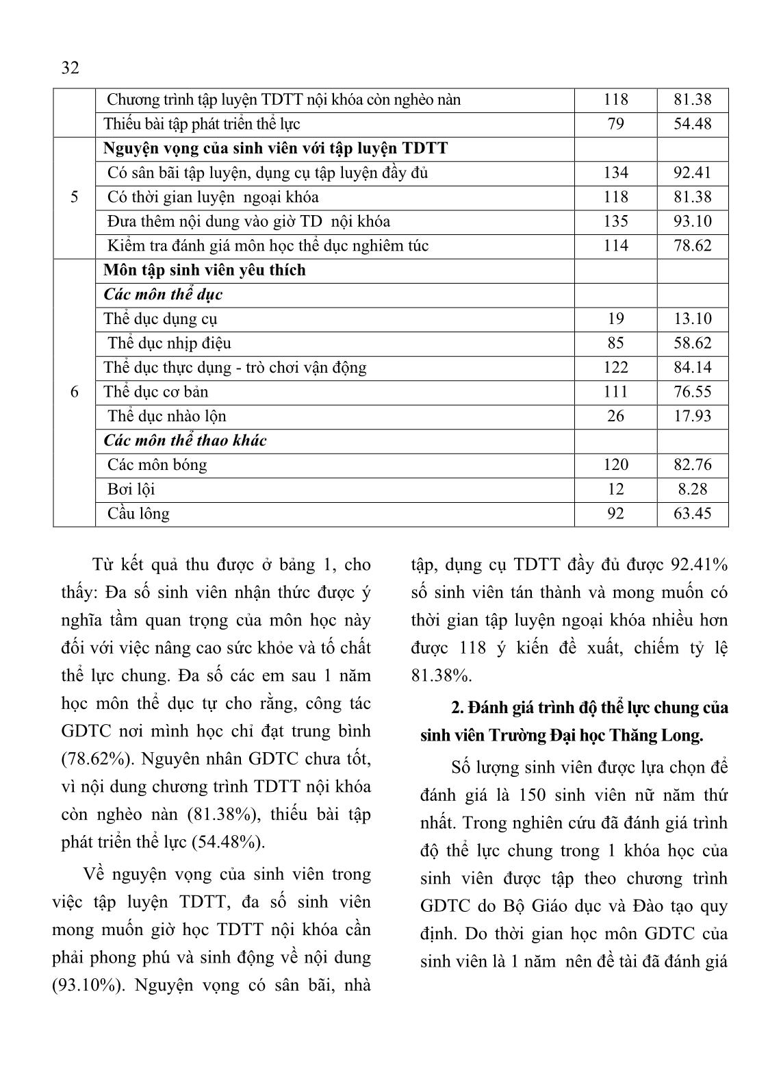 Đánh giá thực trạng thể lực chung của nữ sinh viên năm thứ nhất trường Đại học Thăng Long trang 3