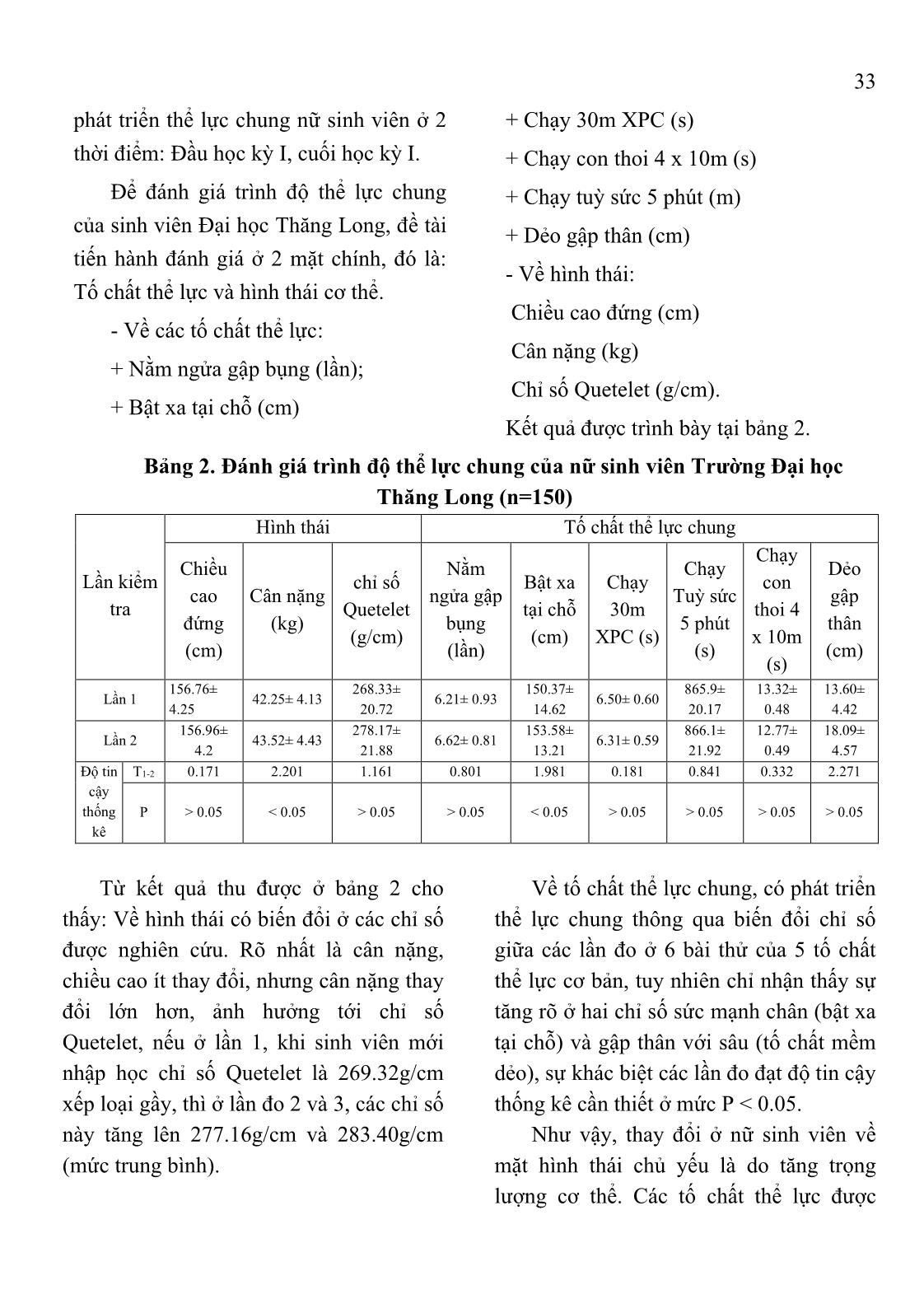 Đánh giá thực trạng thể lực chung của nữ sinh viên năm thứ nhất trường Đại học Thăng Long trang 4