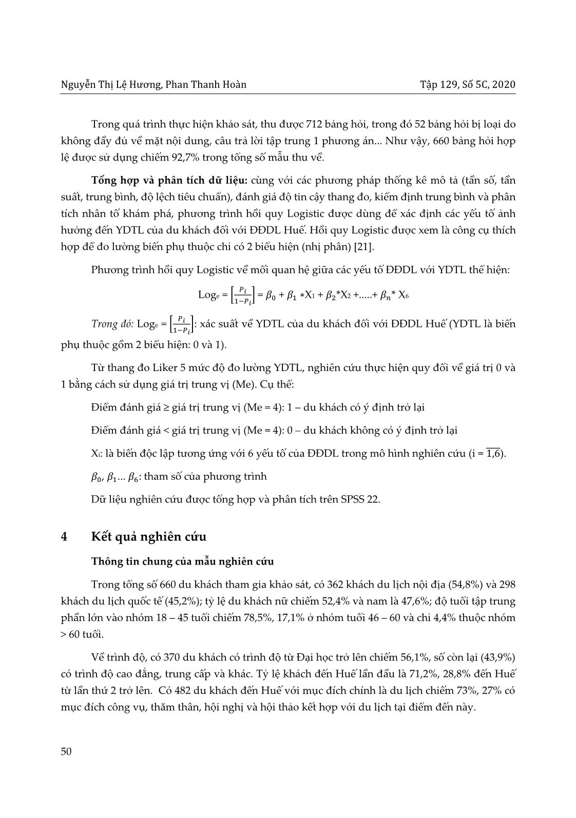 Đo lường ảnh hưởng các yếu tố của điểm đến du lịch Huế tới ý định quay trở lại của du khách trang 8