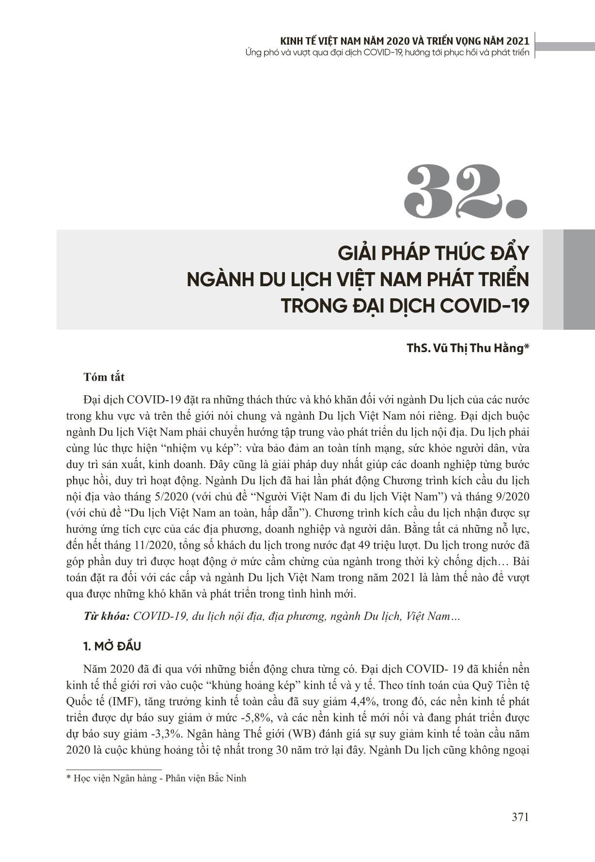 Giải pháp thúc đẩy ngành du lịch Việt Nam phát triển trong đại dịch Covid-19 trang 1