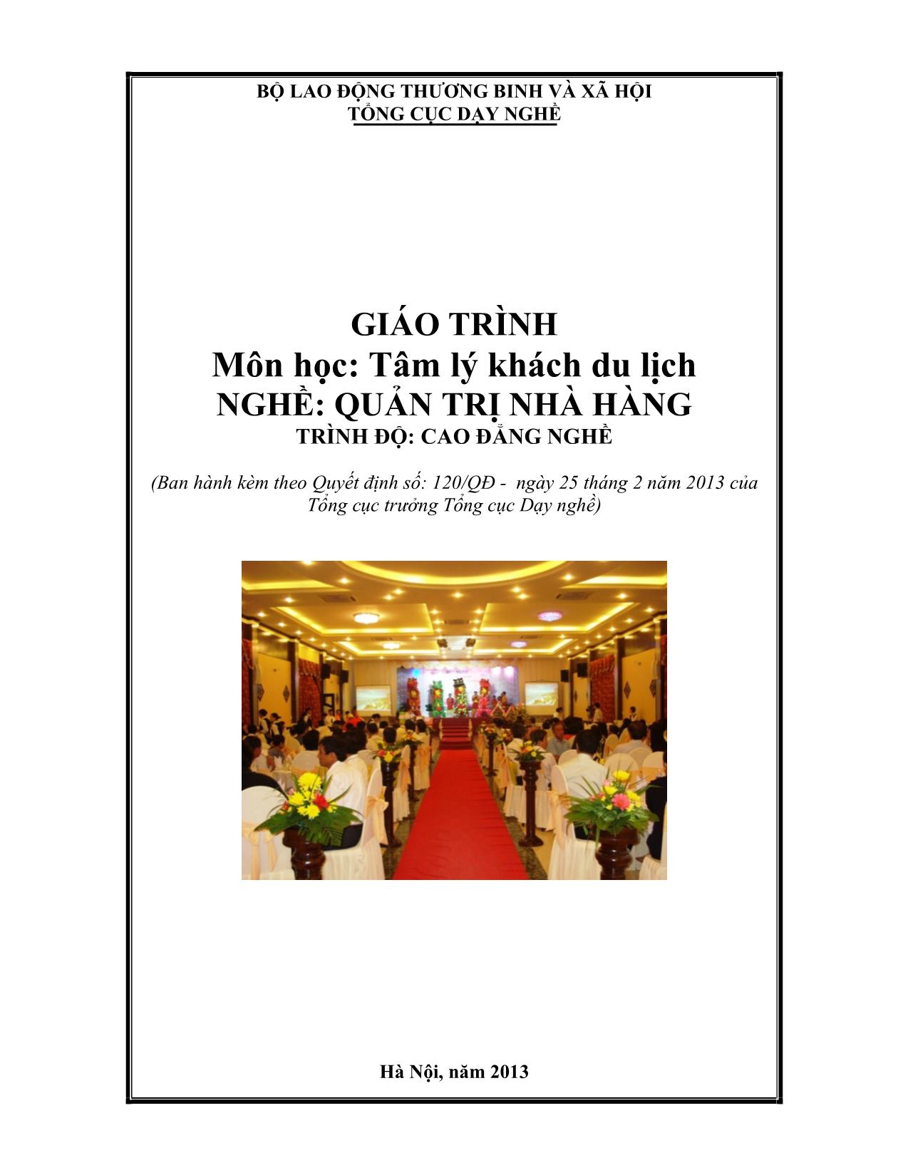 Giáo trình Tâm lý khách du lịch trang 1