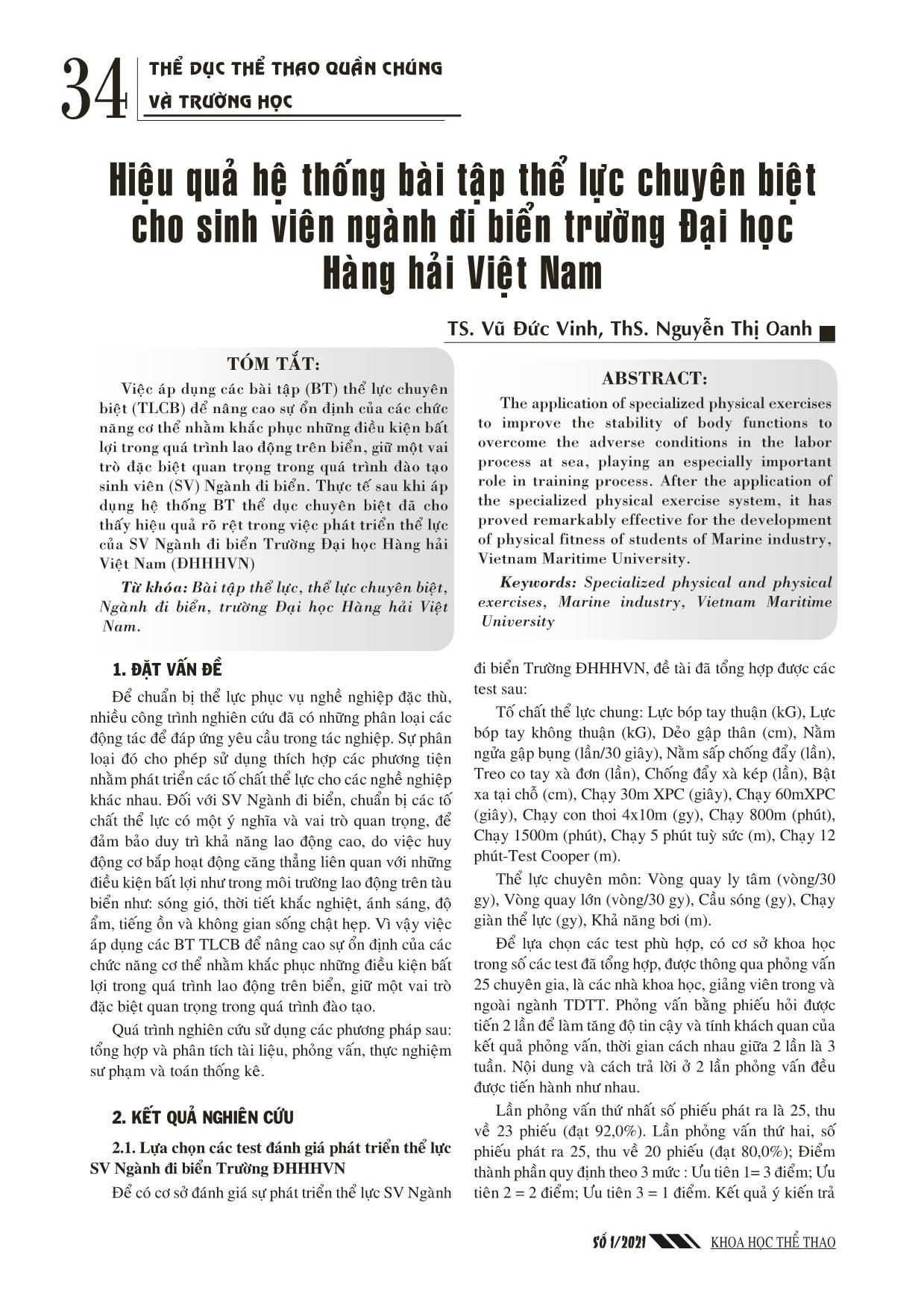 Hiệu quả hệ thống bài tập thể lực chuyên biệt cho sinh viên ngành đi biển trường Đại học Hàng hải Việt Nam trang 1